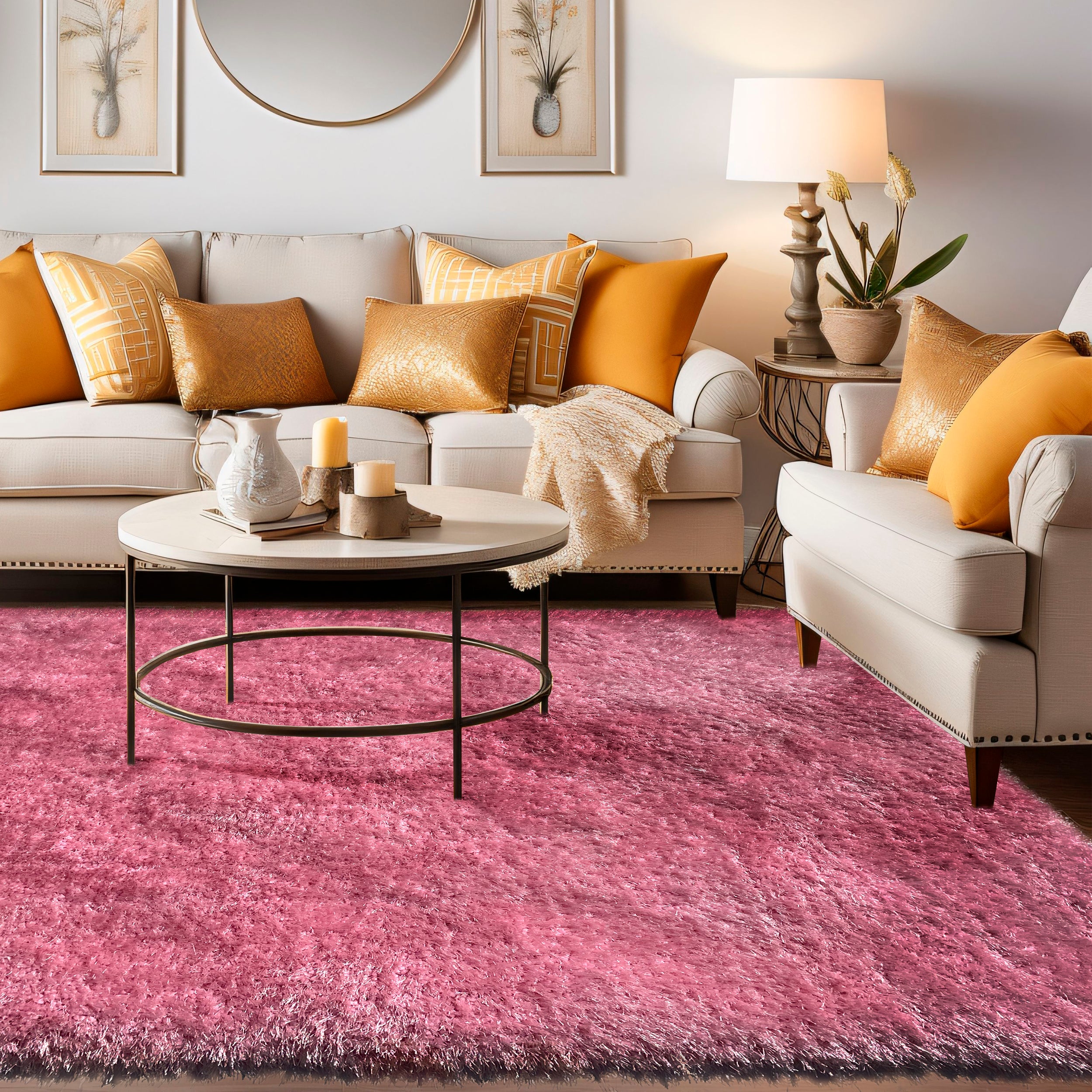 Romance Pink Solid Shag Area Rug