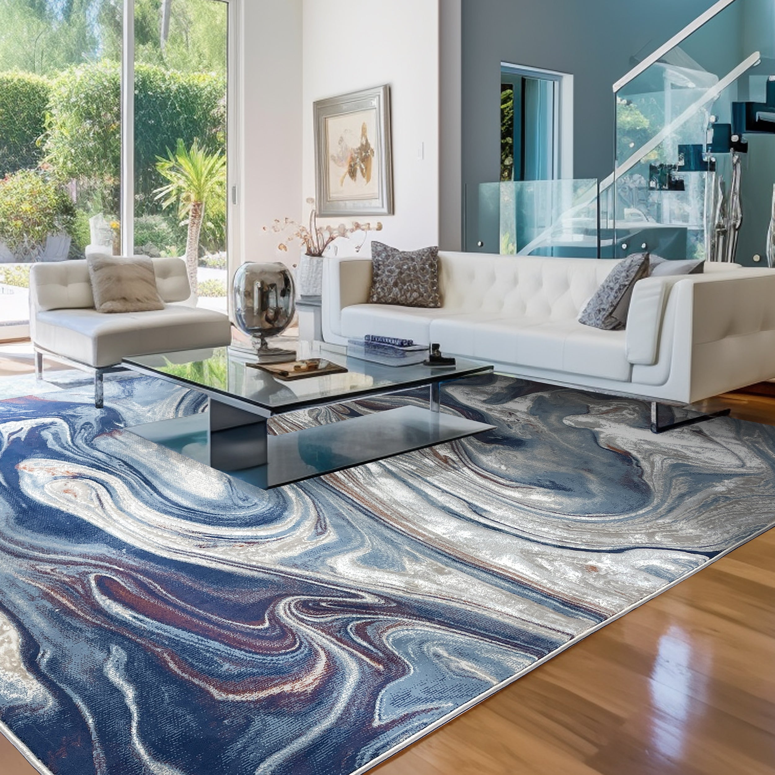 Venus Abstract Area Rug Blue