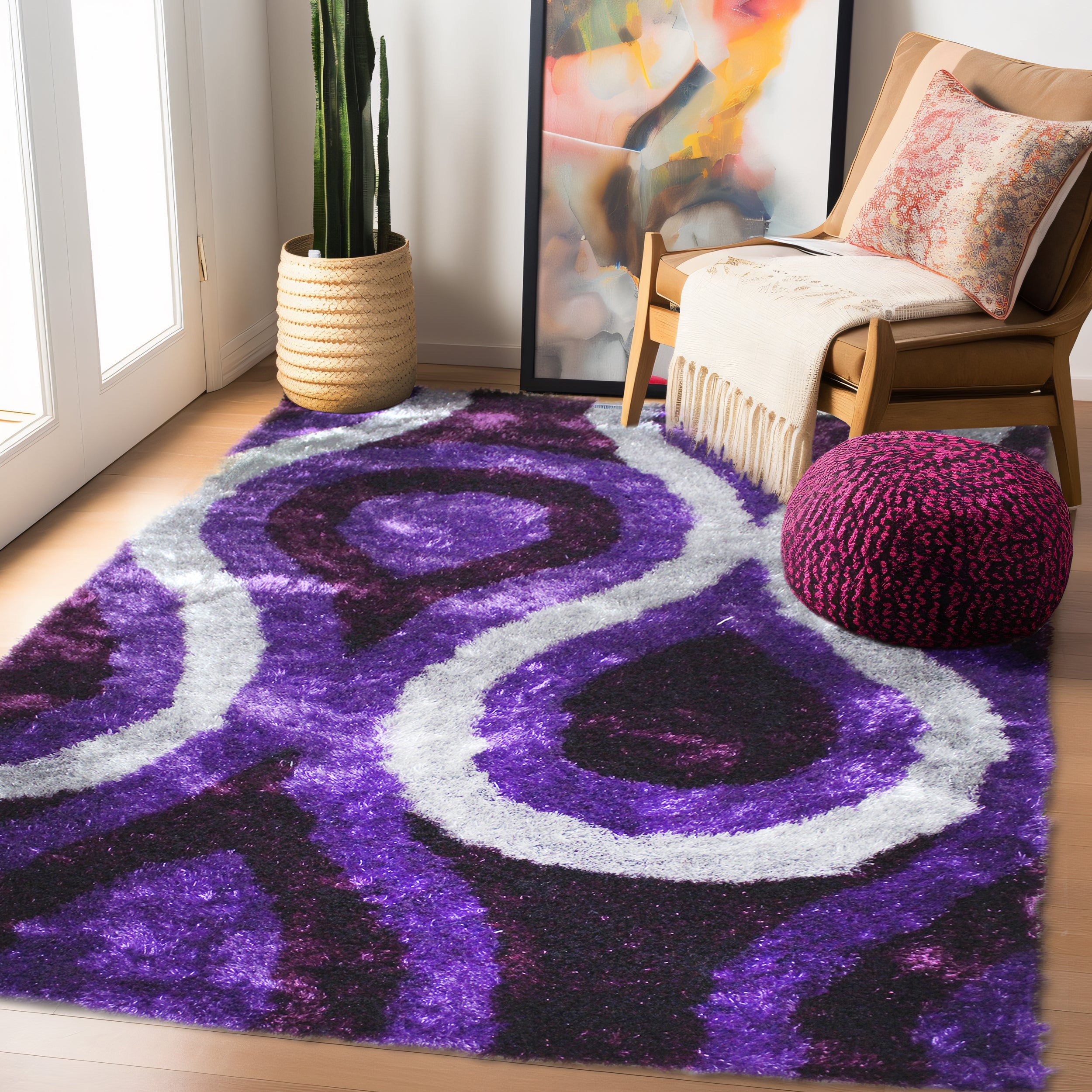 Optima Bel Air Purple Shag Area Rug