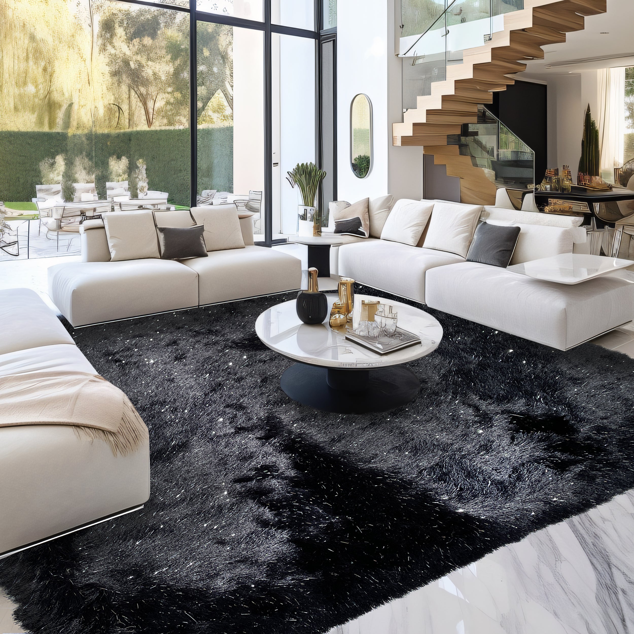 Harmony Black Sparkling Shag Area Rug