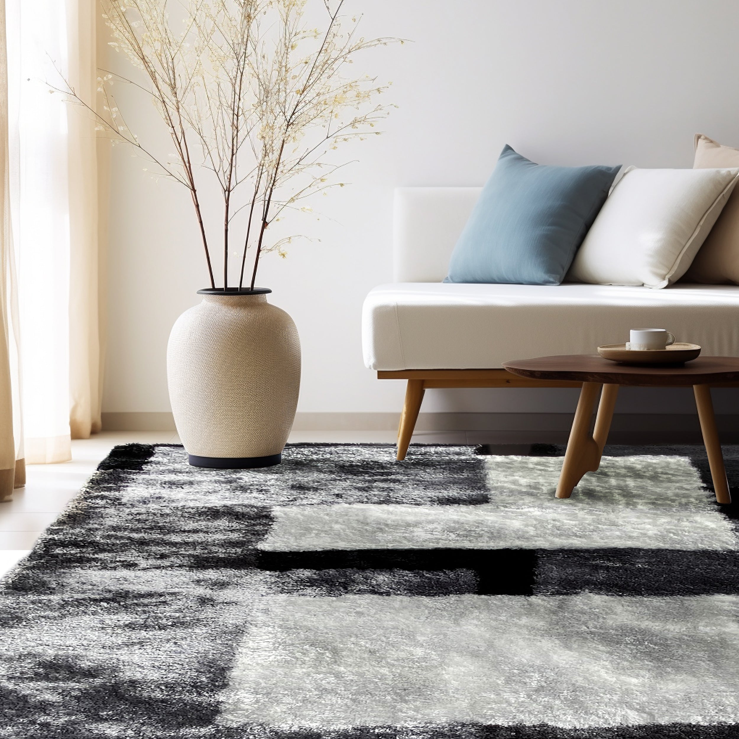 Optima White And Gray Shag Area Rug