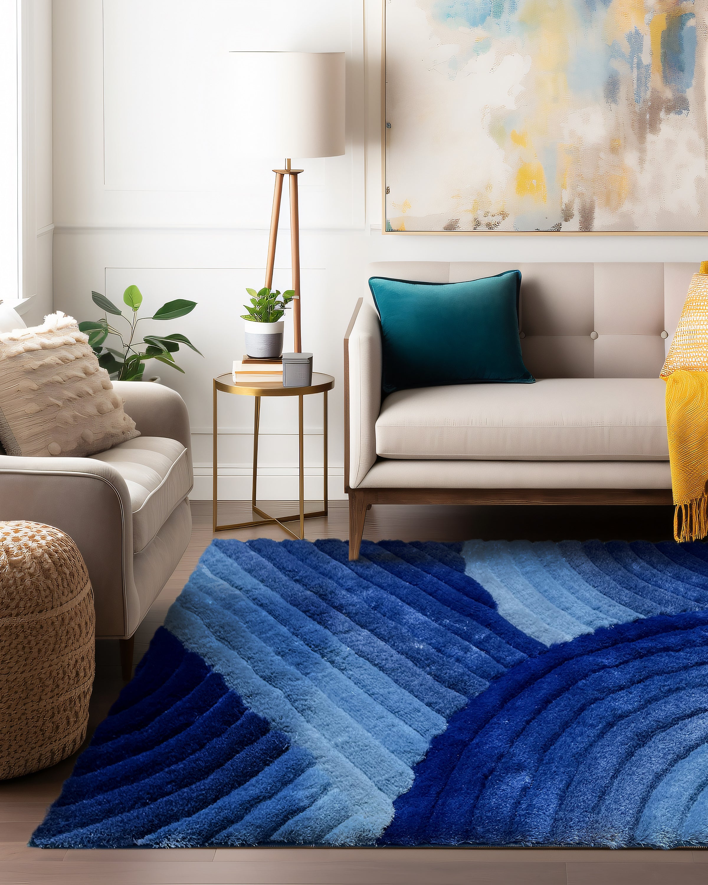 Swirl Light Blue And Dark Blue Shag Area Rug