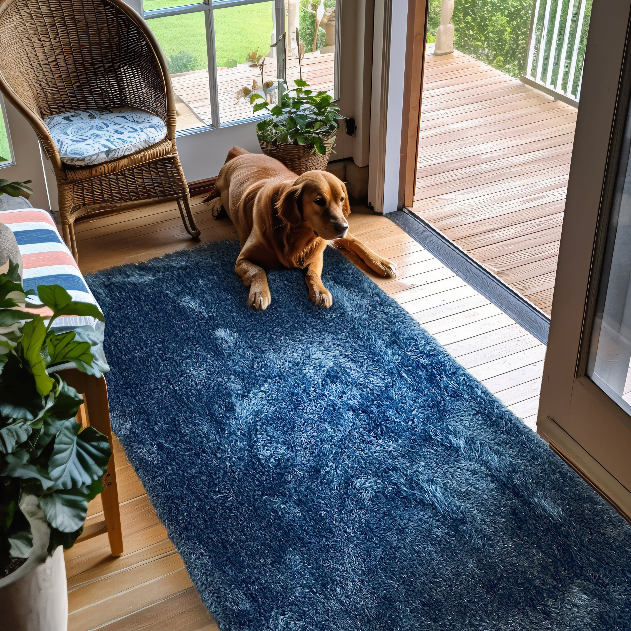 Romance Navy Blue Solid Shag Area Rug