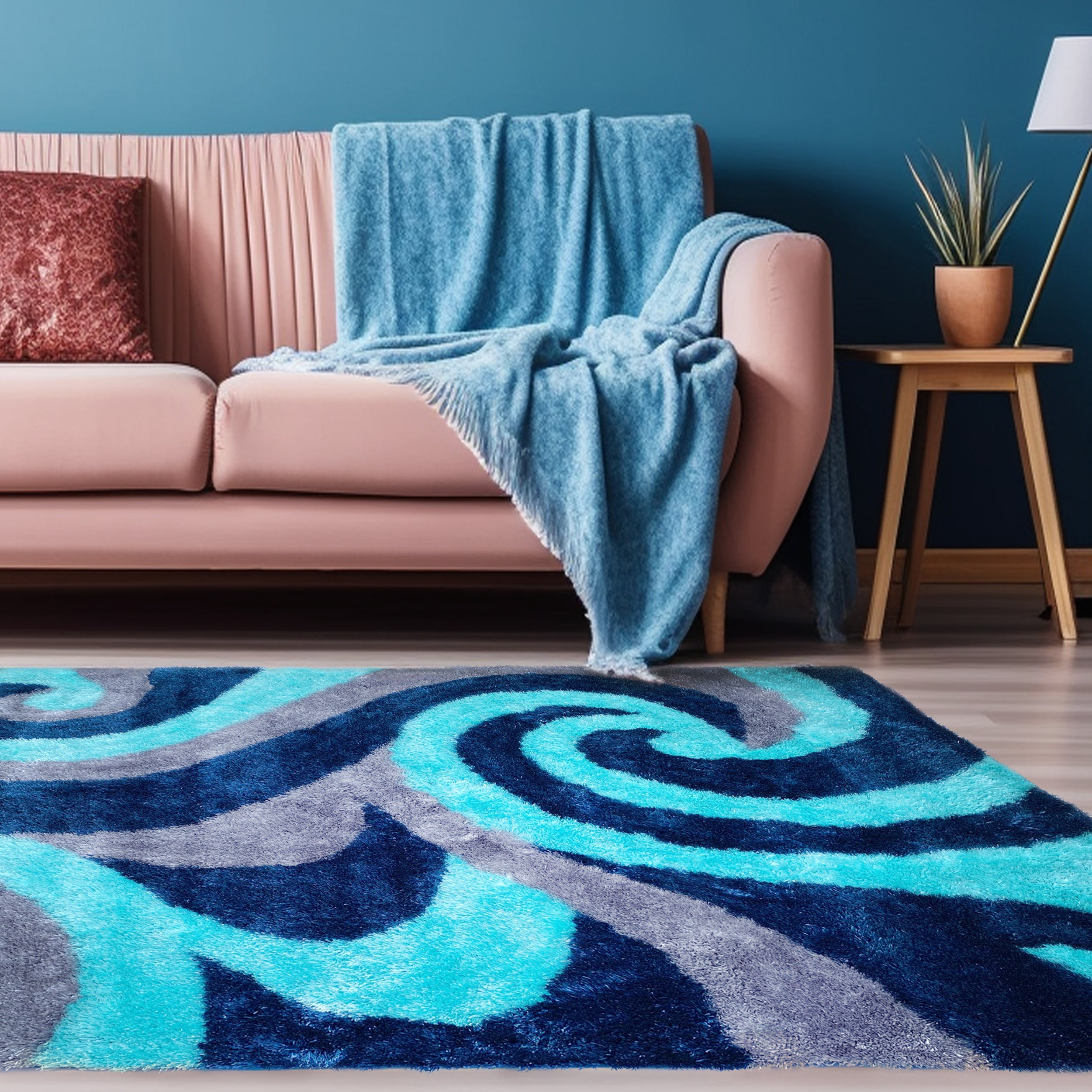 Optima Wild Side Turquoise Blue Shag Area Rug