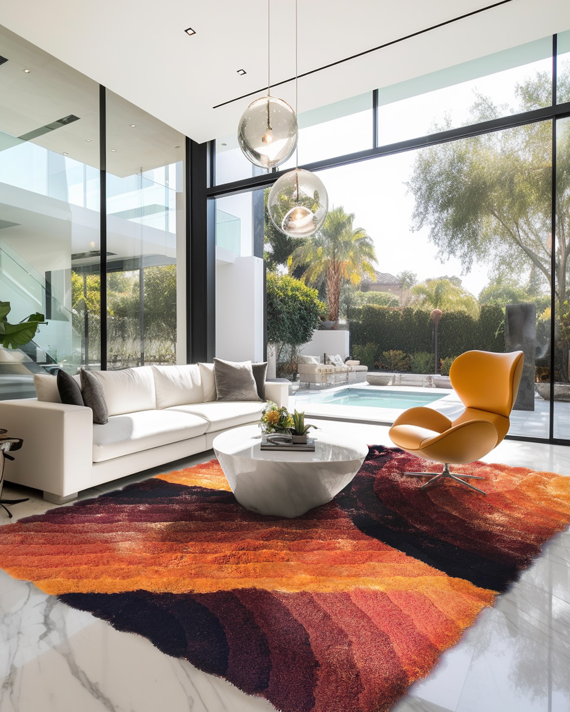 Swirl Orange Shag Area Rug