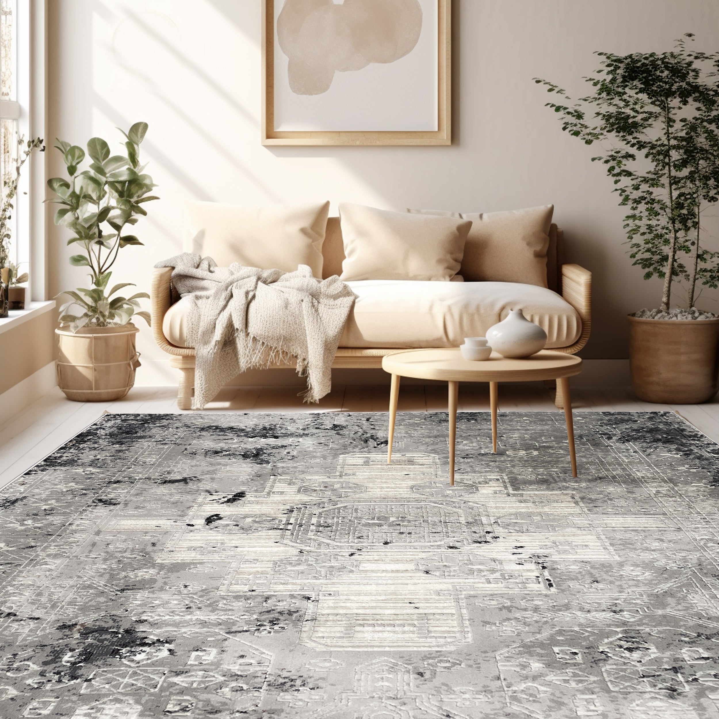 Venus Abstract Area Rug Gray Cream