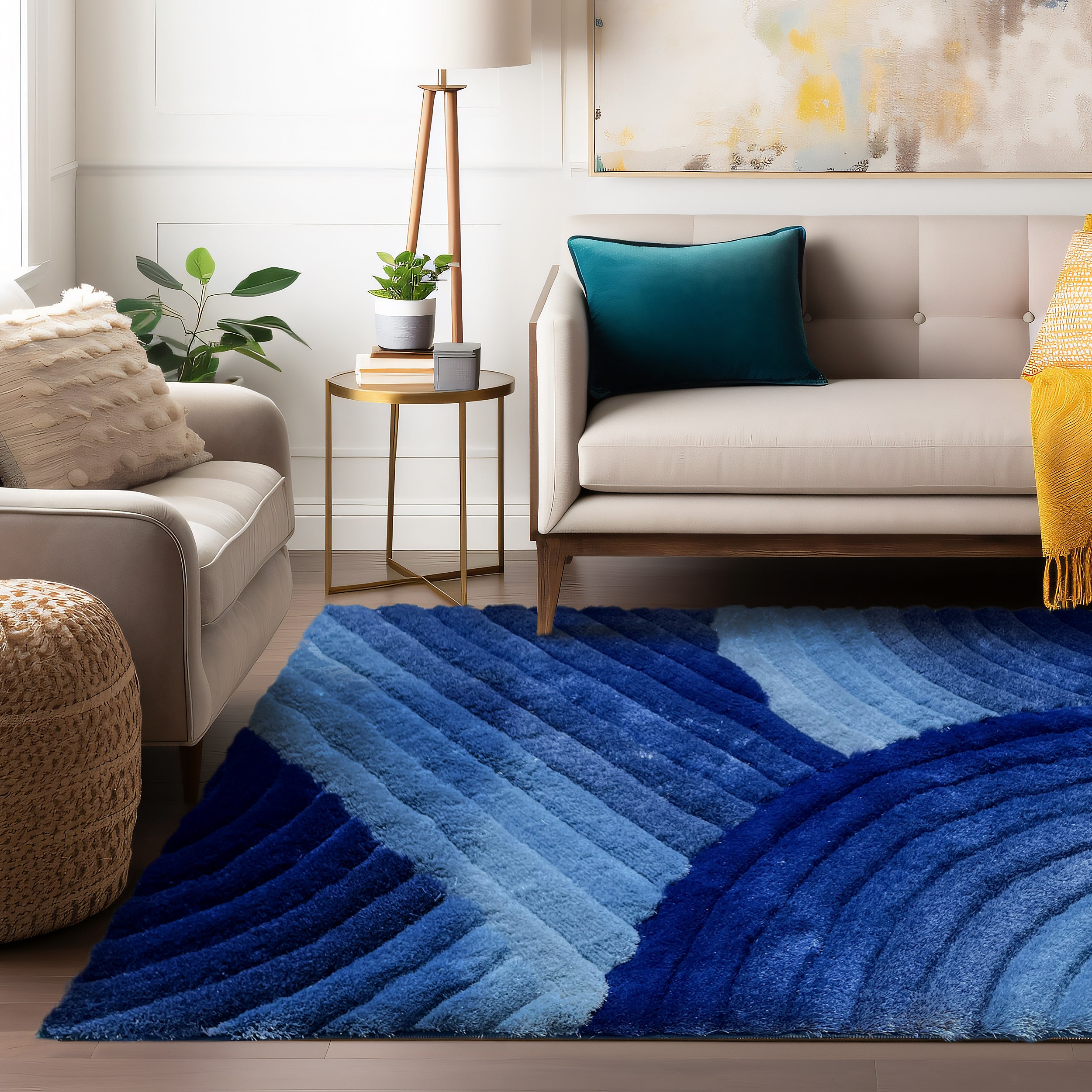 Swirl Light Blue And Dark Blue Shag Area Rug