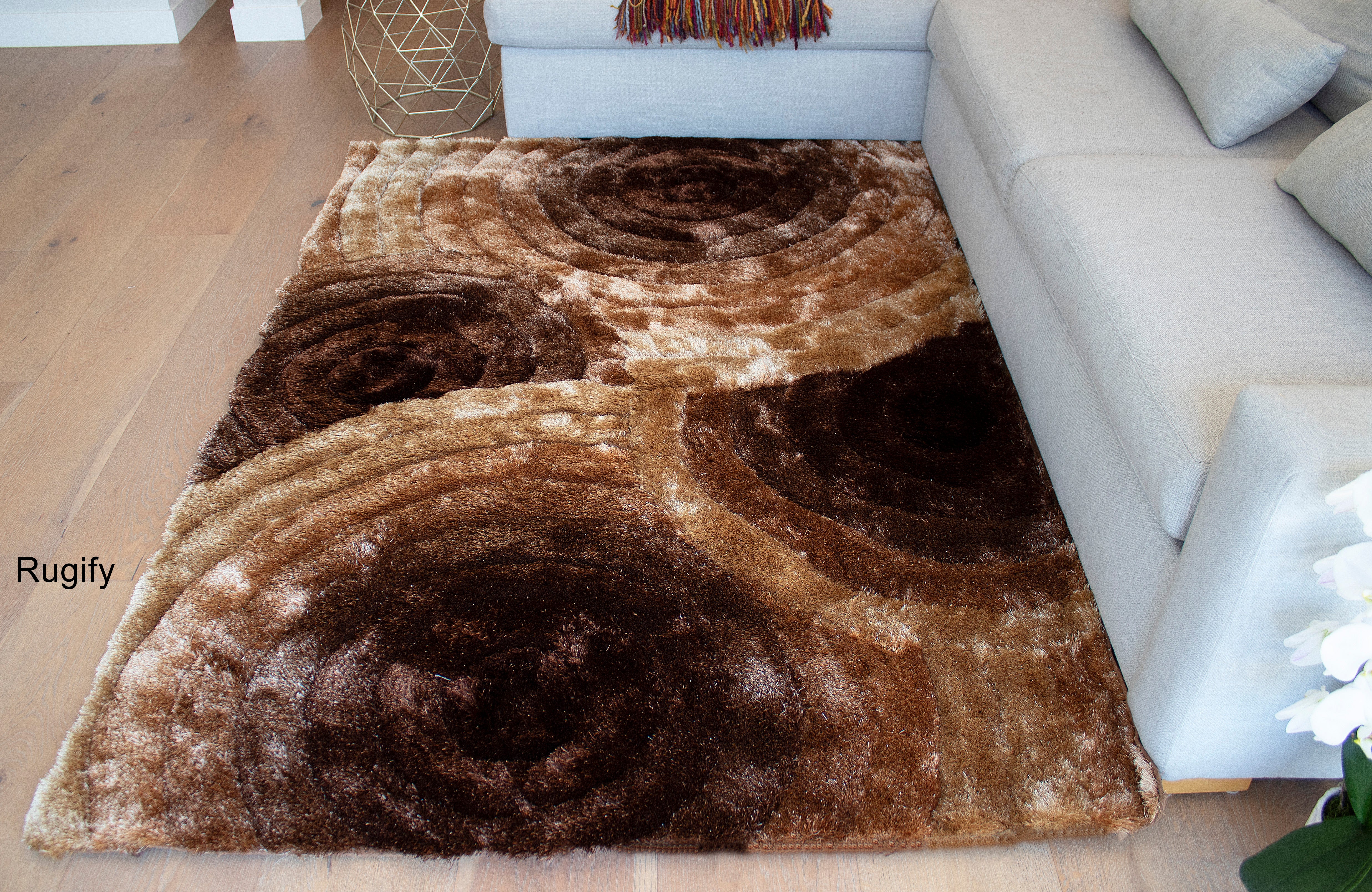 3D Circles Brown Shag Area Rug