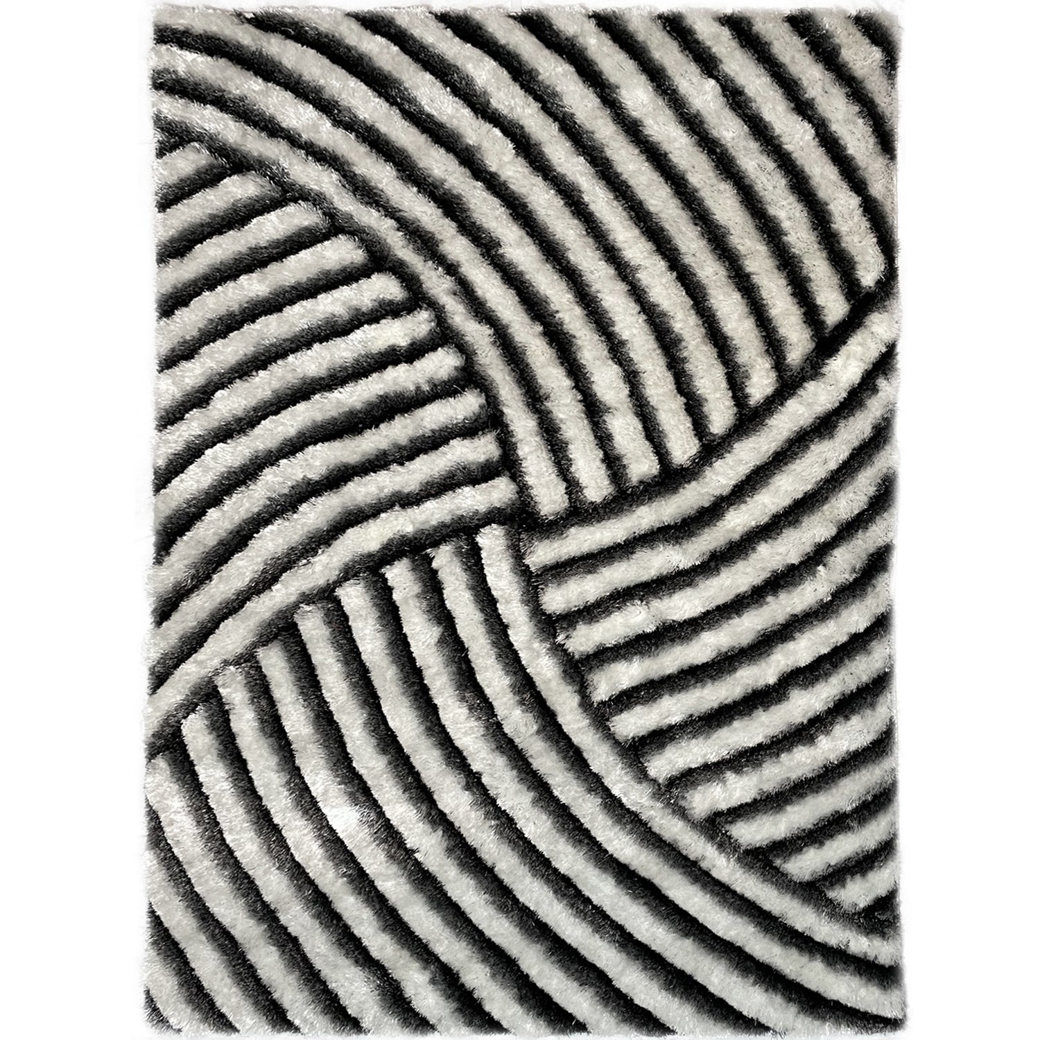 3D 259 Abstract Shaggy Modern Contemporary Area Rug Black White