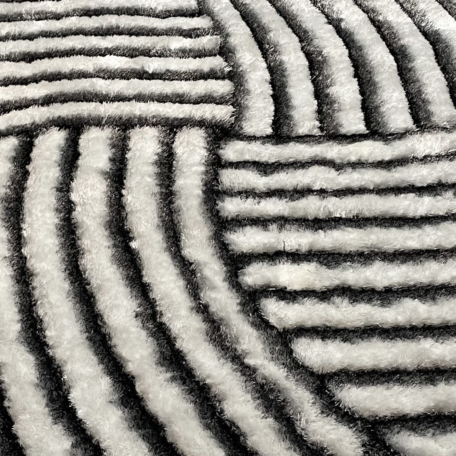 3D 259 Abstract Shaggy Modern Contemporary Area Rug Black White