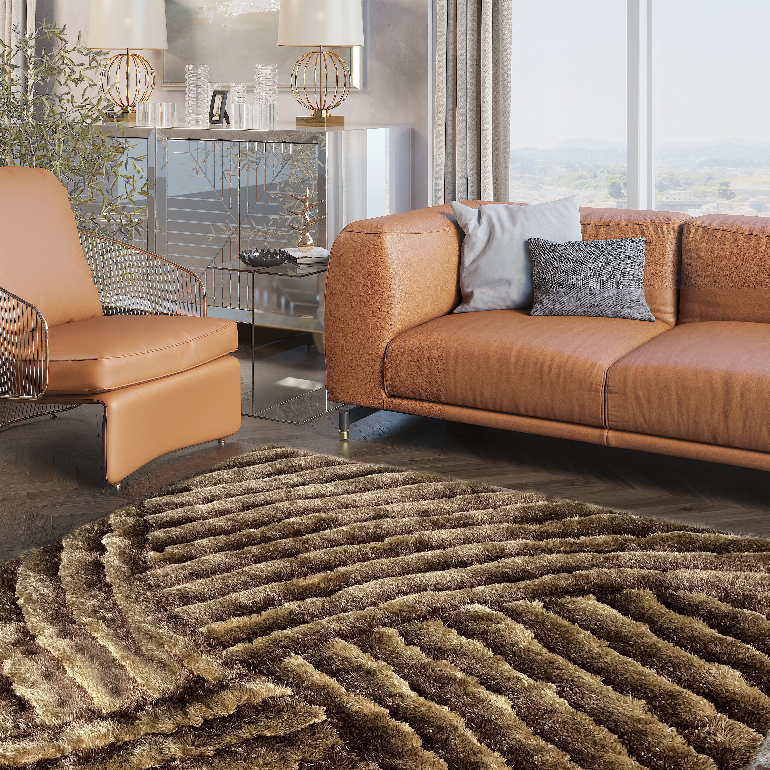 Sunrise Light Brown And Dark Brown Shag Area Rug