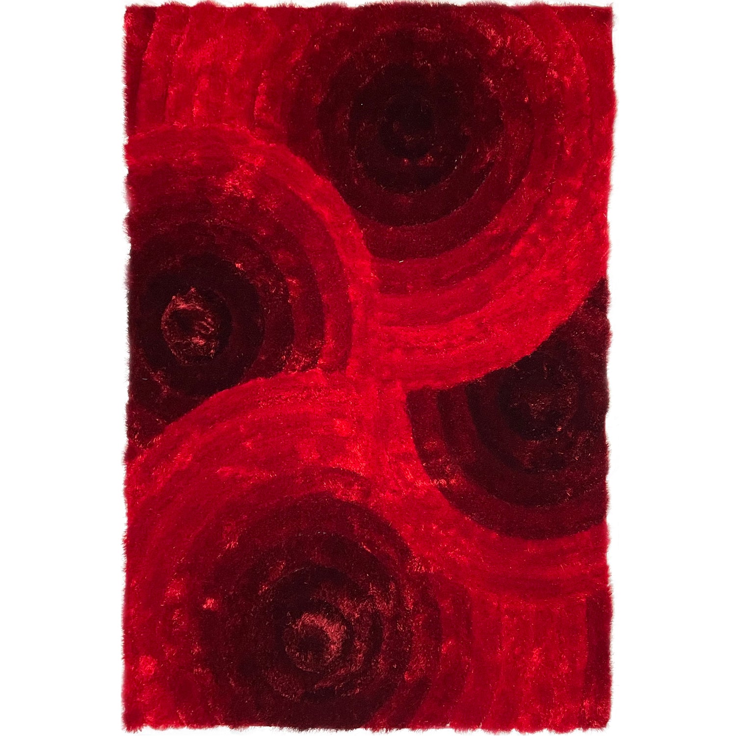 3D Circles Red Shag Area Rug