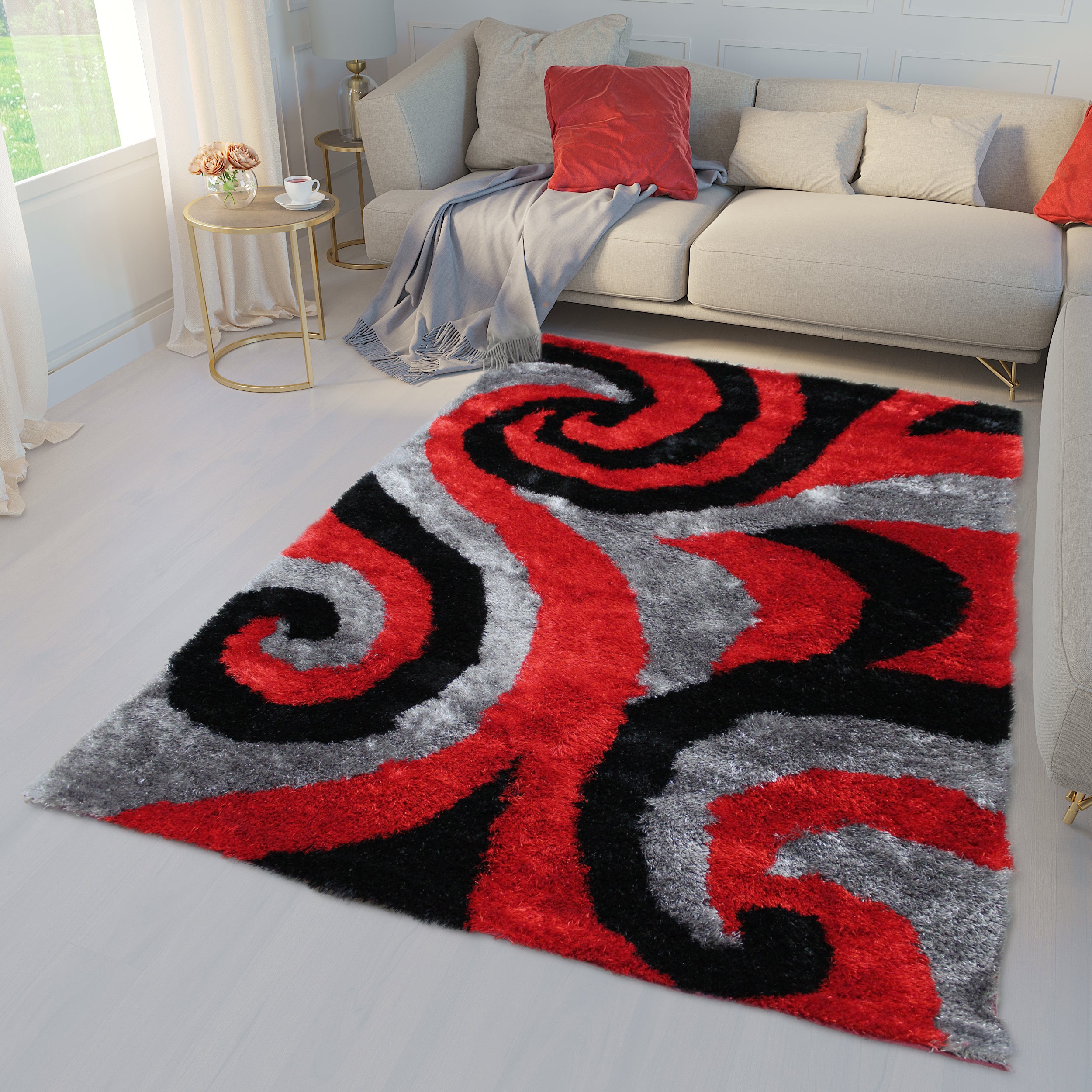 Optima Wild Side Red And Black Shag Area Rug