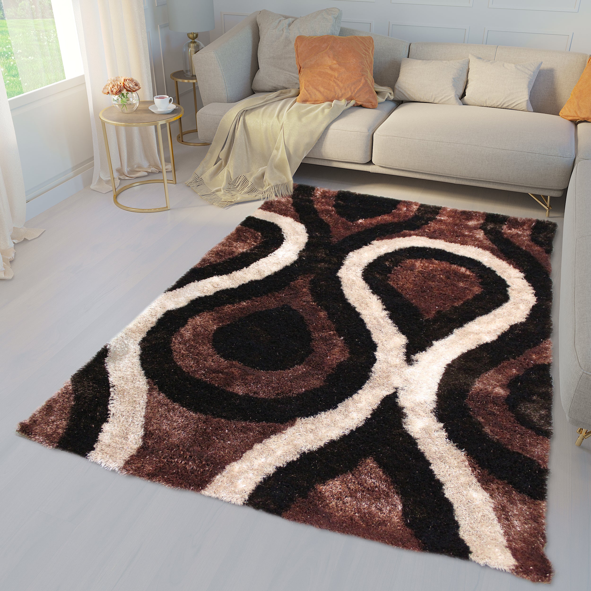 Optima Bel Air Brown Shag Area Rug