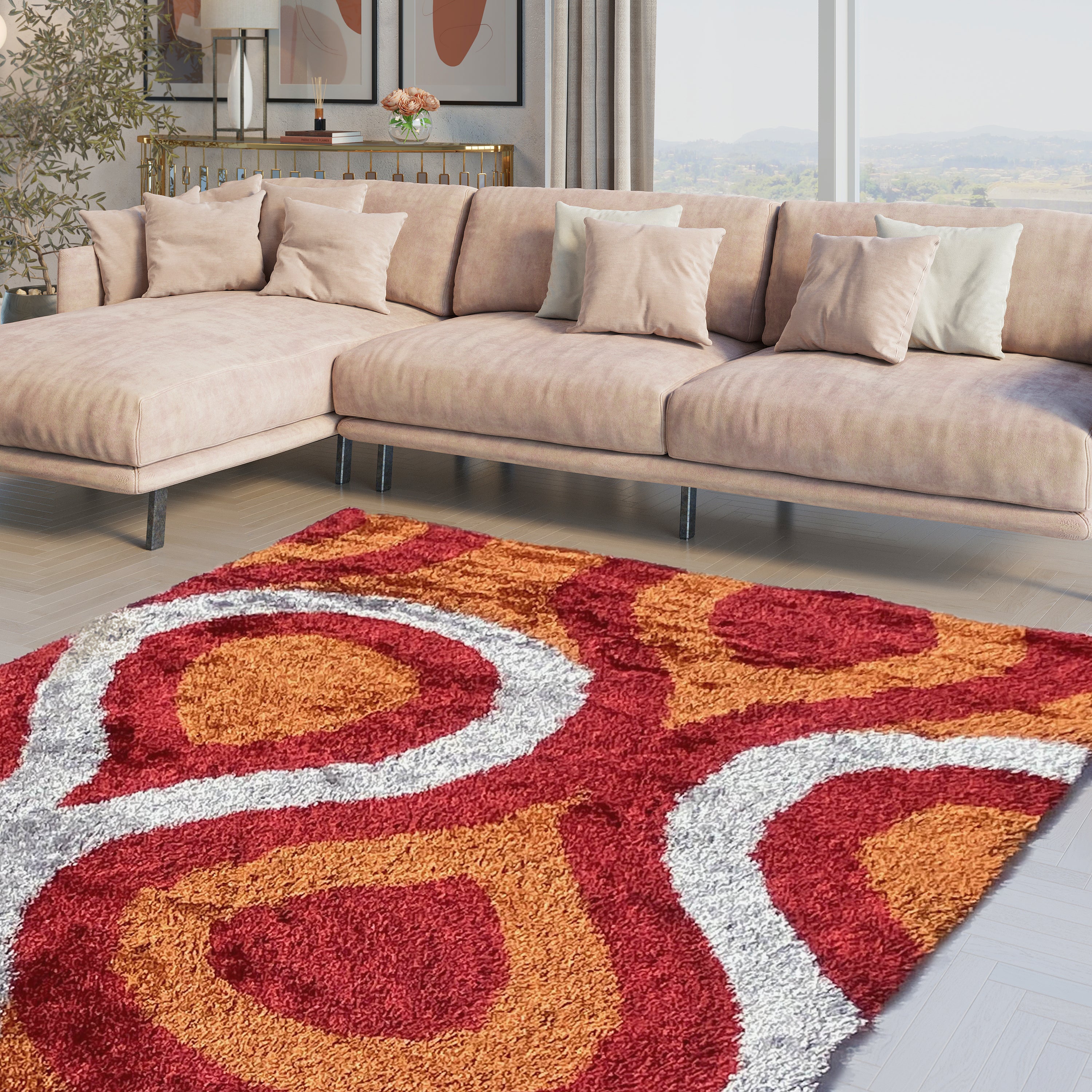 Optima Bel Air Orange And Red Shag Area Rug