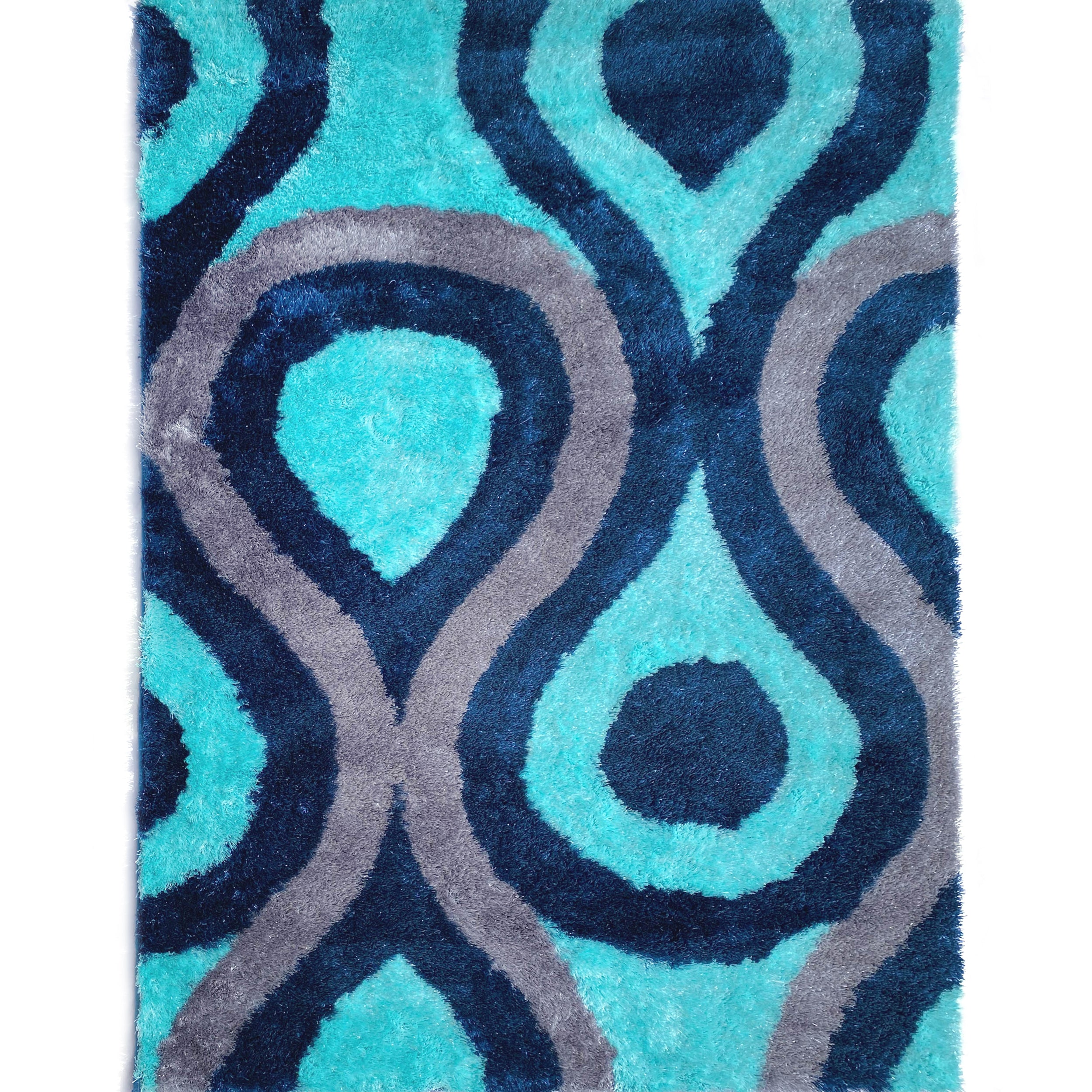 Optima Bel Air Abstract Aqua Blue Shag Area Rug