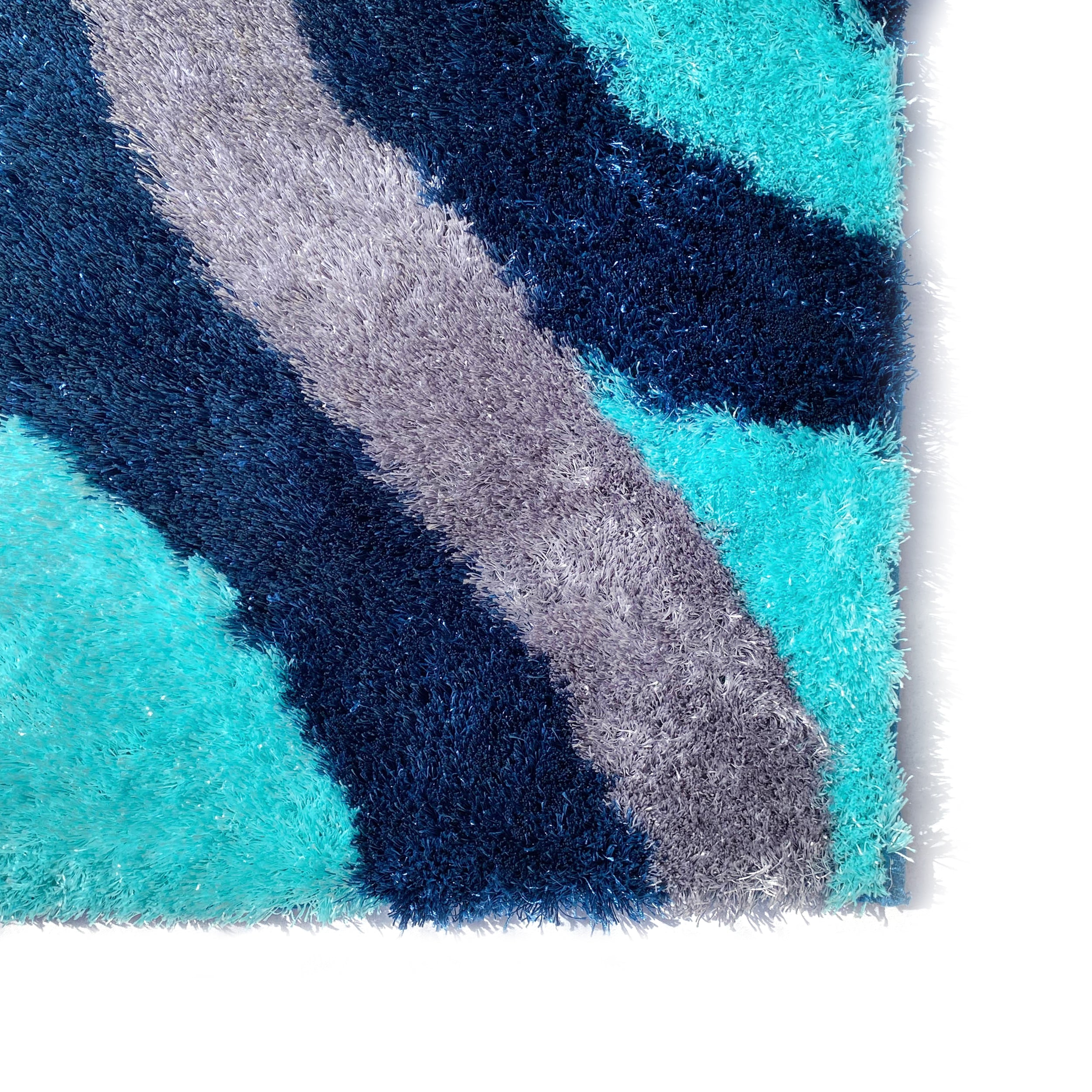 Optima Bel Air Abstract Aqua Blue Shag Area Rug