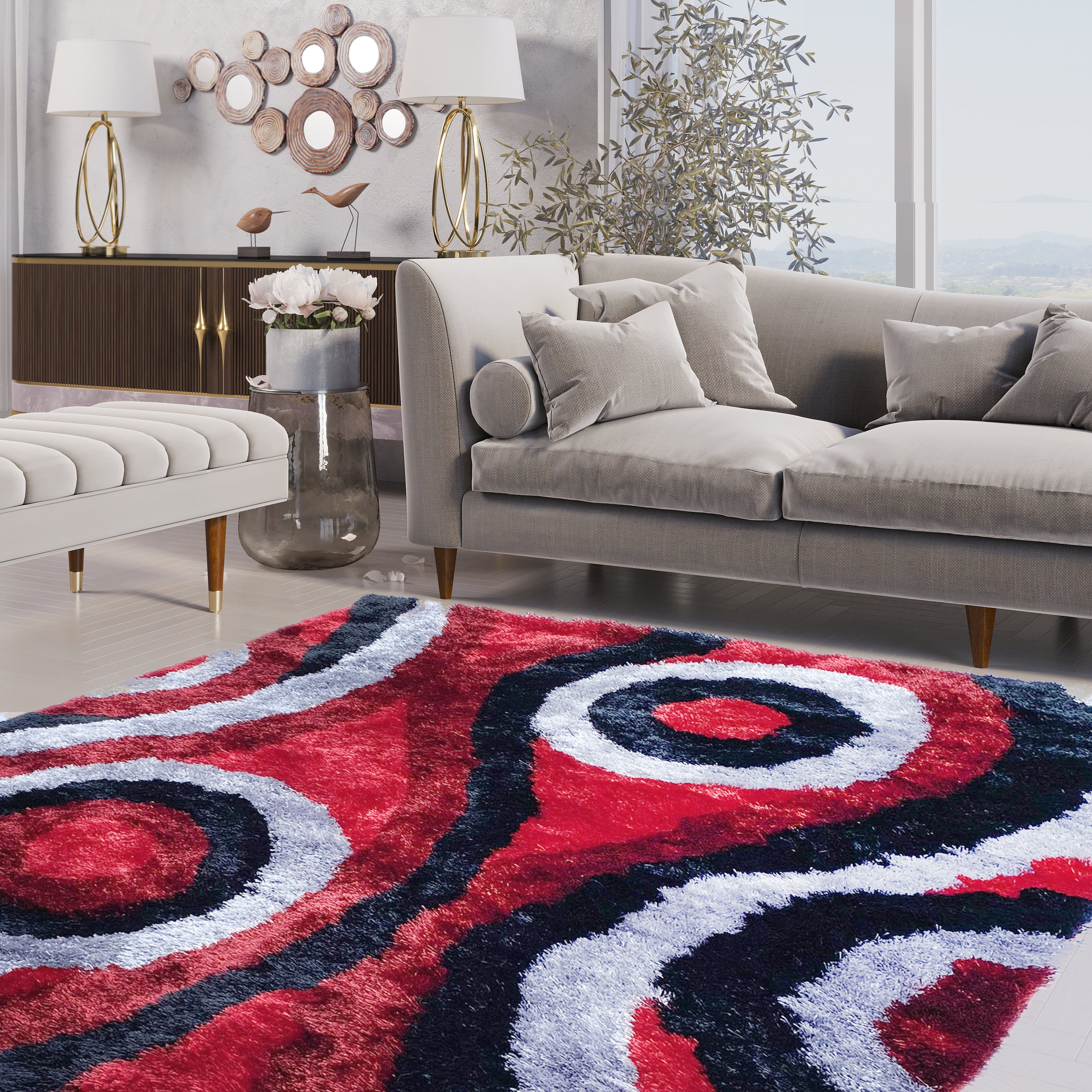 Optima Echo Red And Black Shag Area Rug