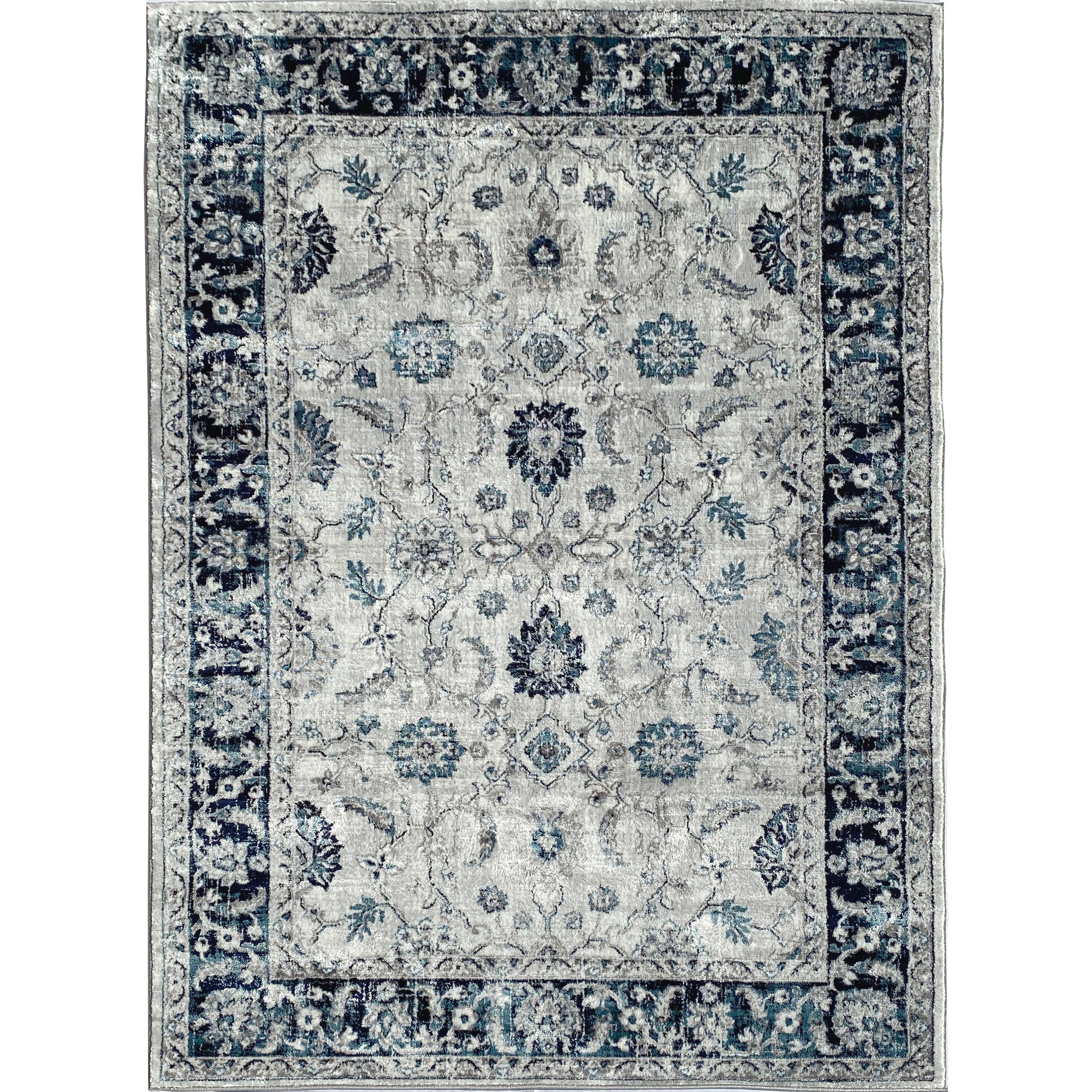 Iranian Cream Navy Blue Native Persian Area Rug