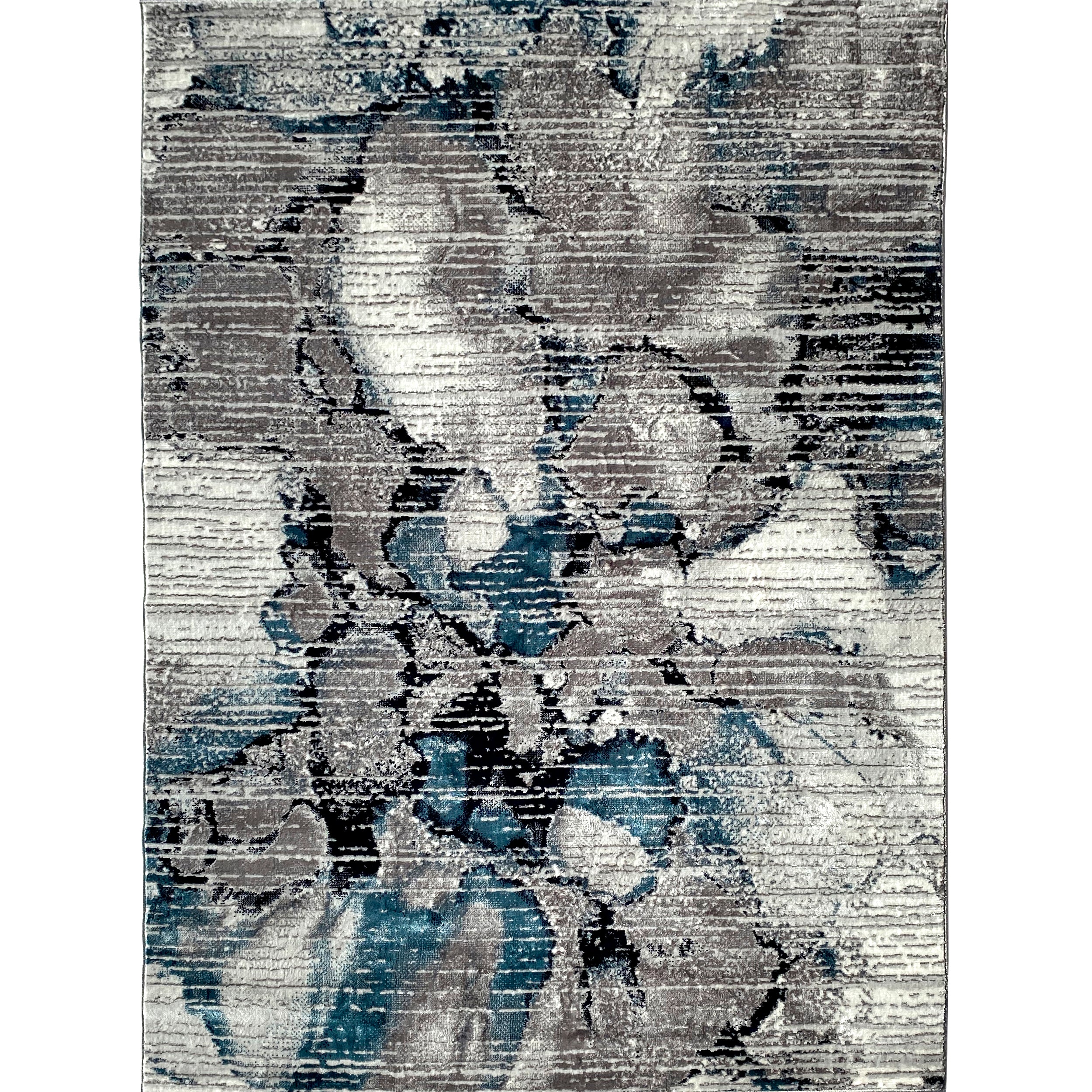 Iranian Cream Navy Blue Faded Splatter Area Rug