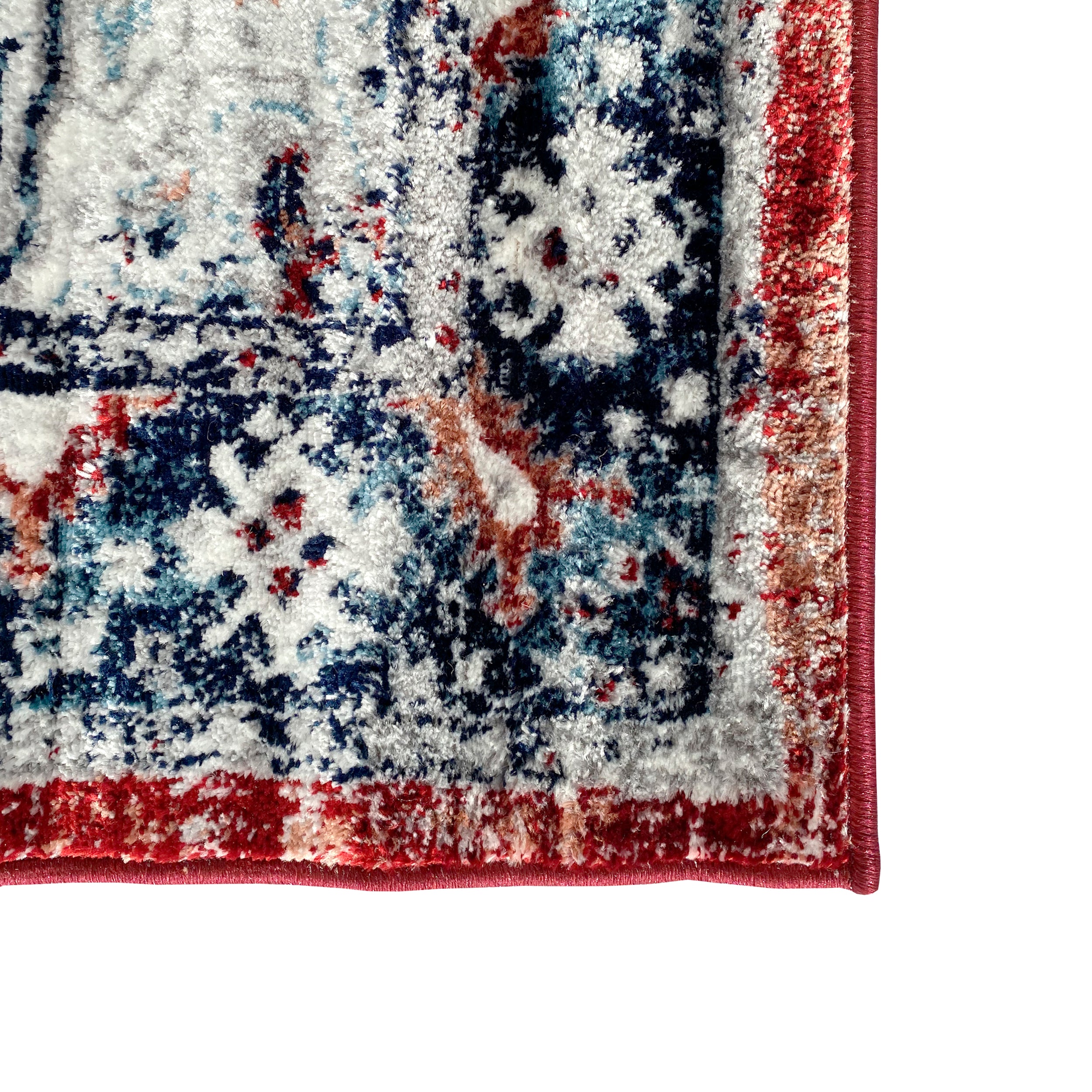 Persian Red Navy Blue Faded Medallion Area Rug