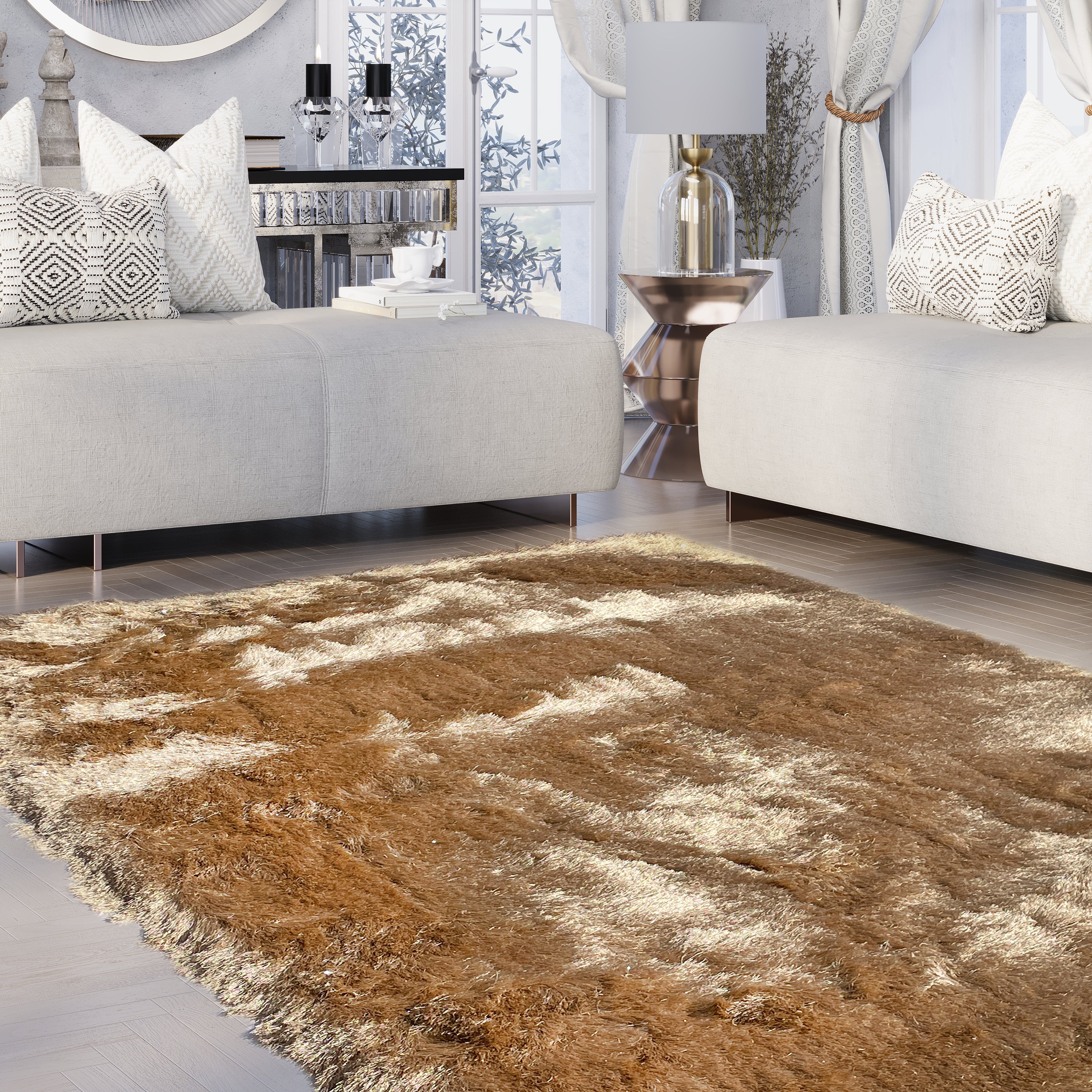 Harmony Gold Sparkling Shag Area Rug