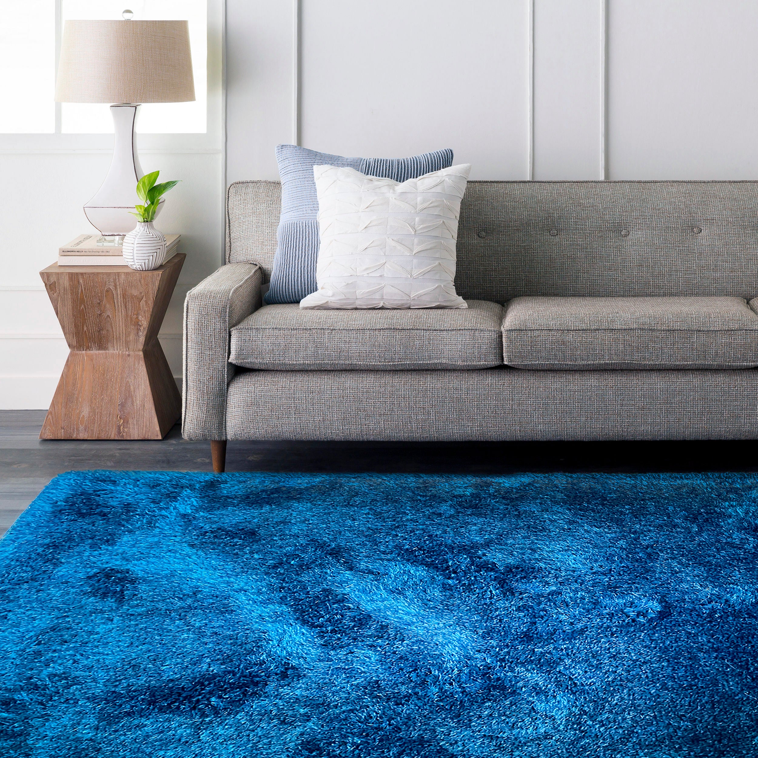 Romance Navy Blue Solid Shag Area Rug