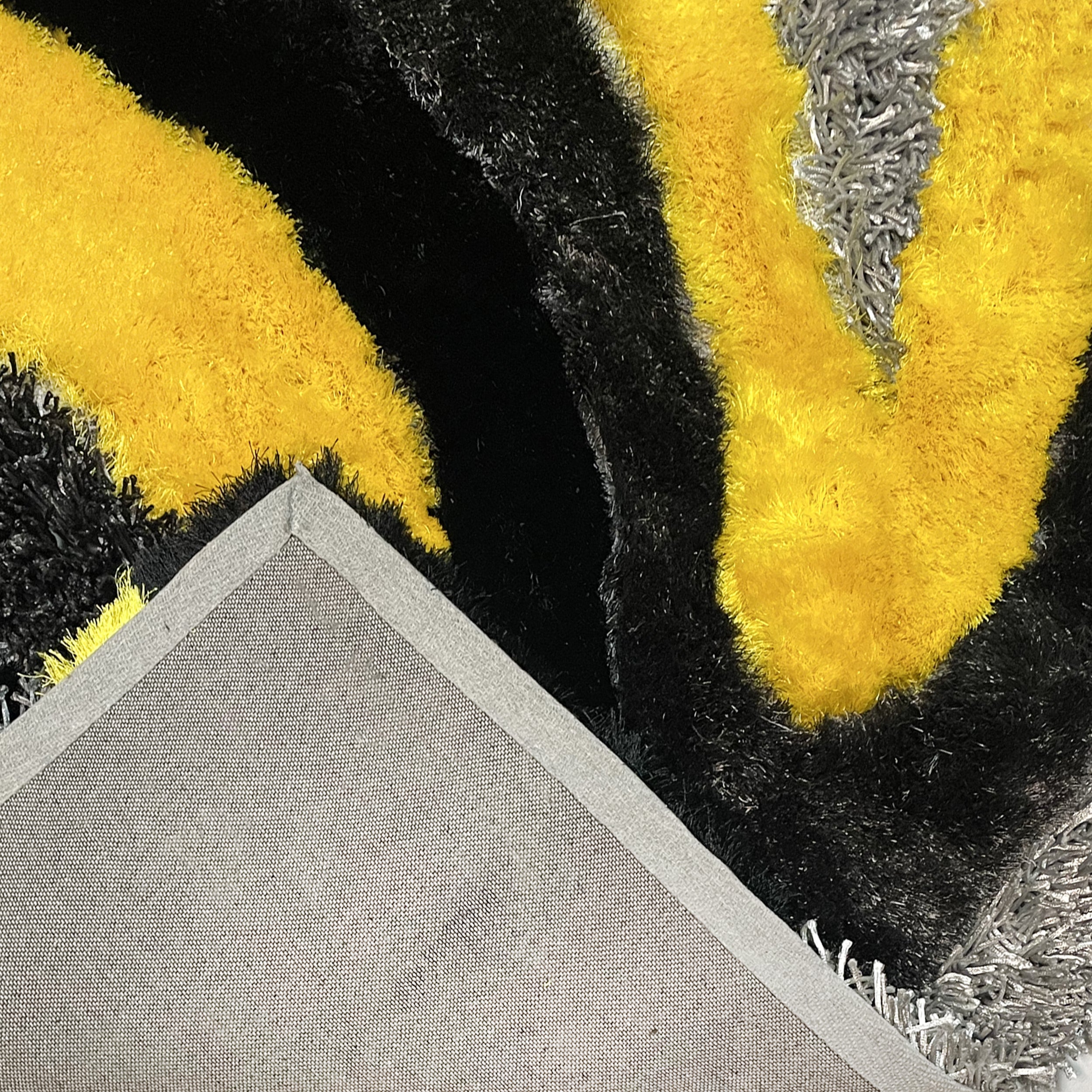 Signature Designers Black And Yellow Shag Area Rug