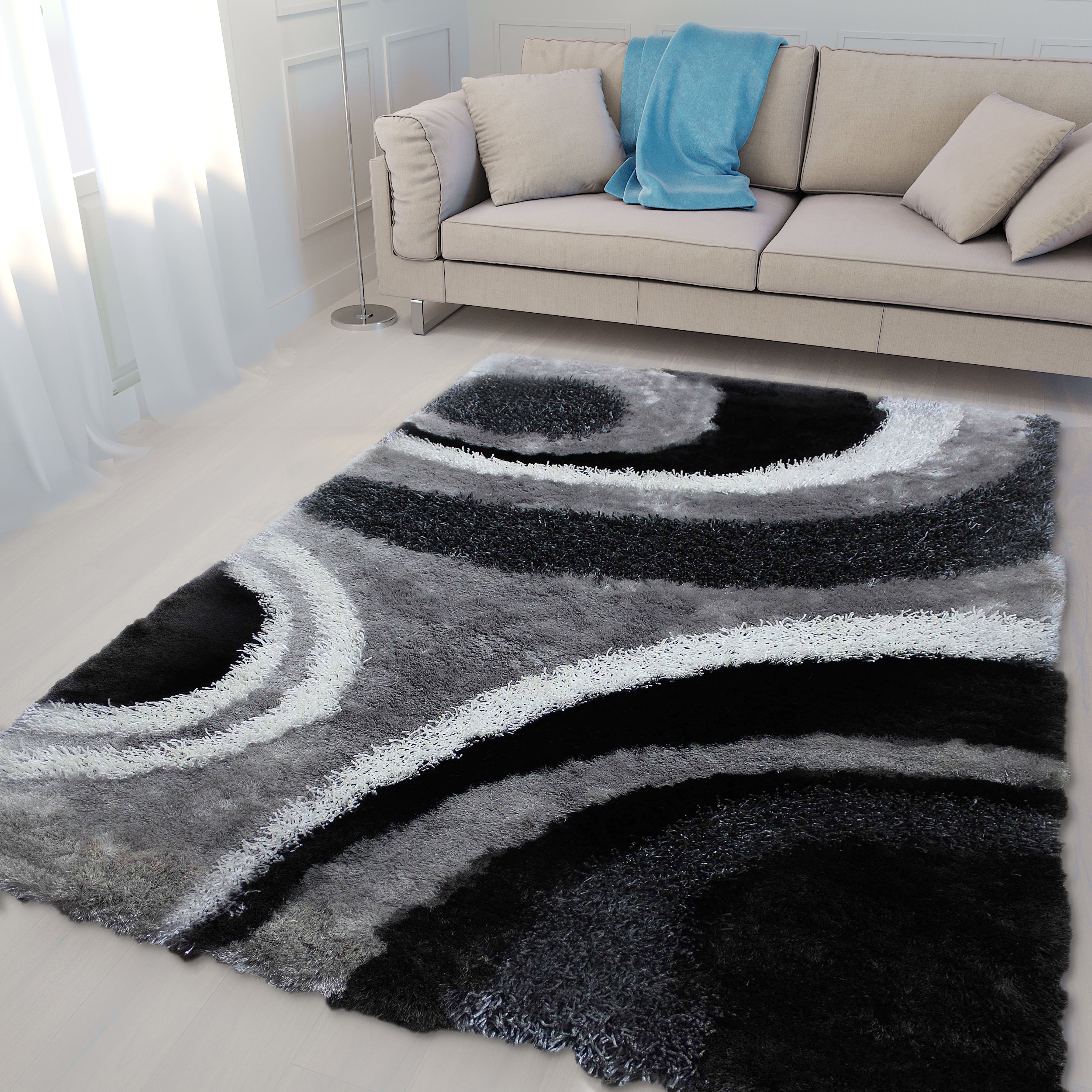 3D Collection 289 Shag Rug Black White