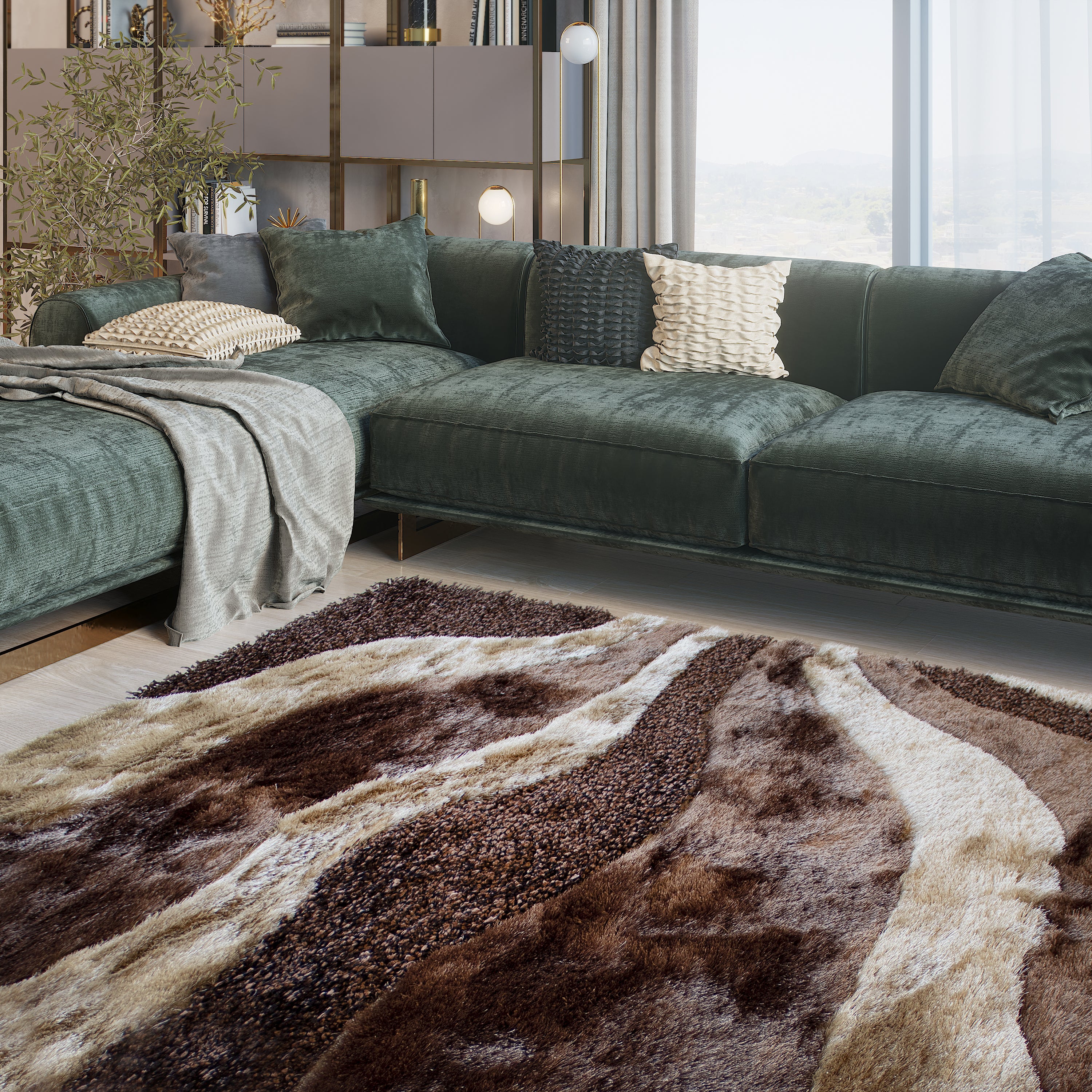 Signature Miami Brown And Beige Shag Area Rug