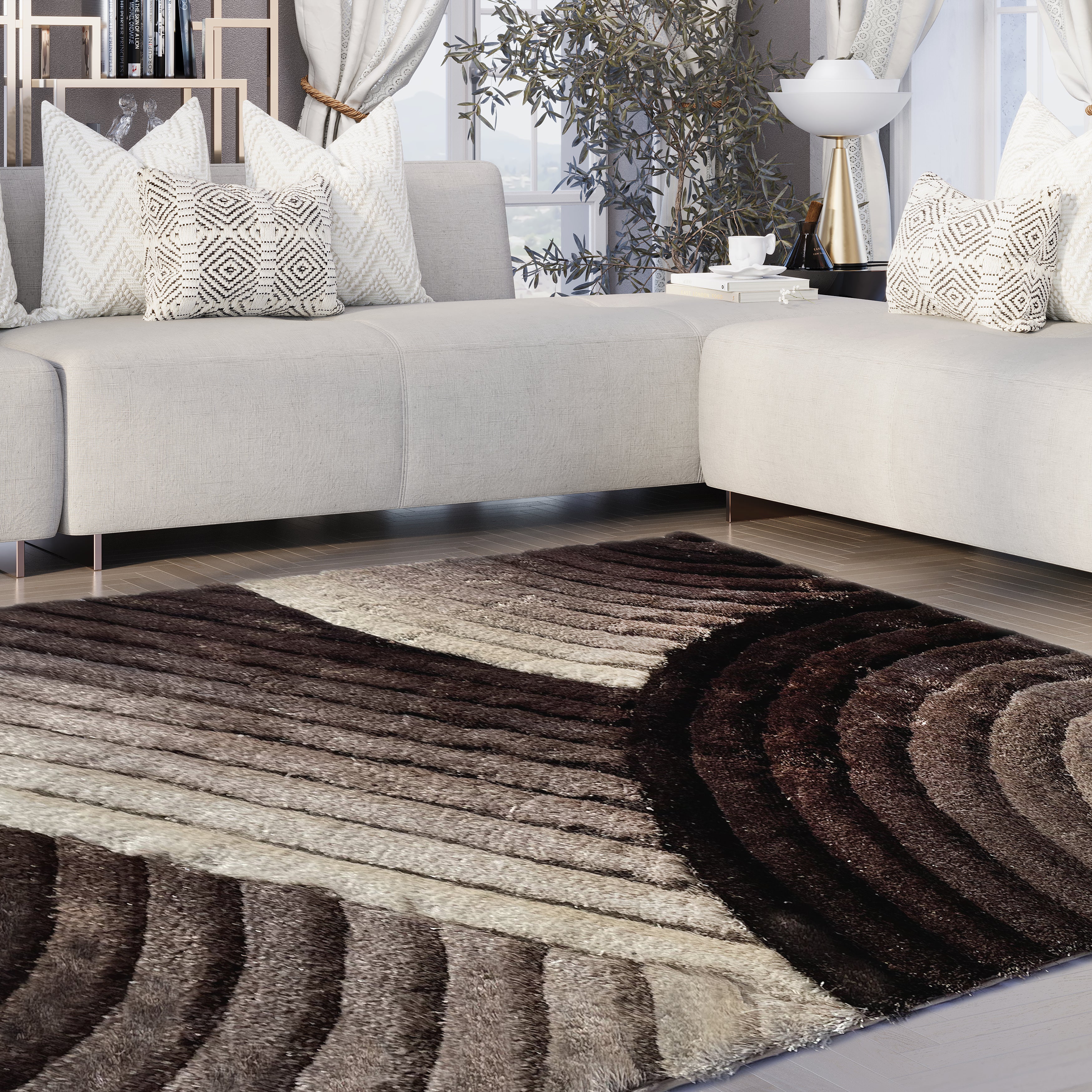 Swirl Beige And Brown Shag Area Rug