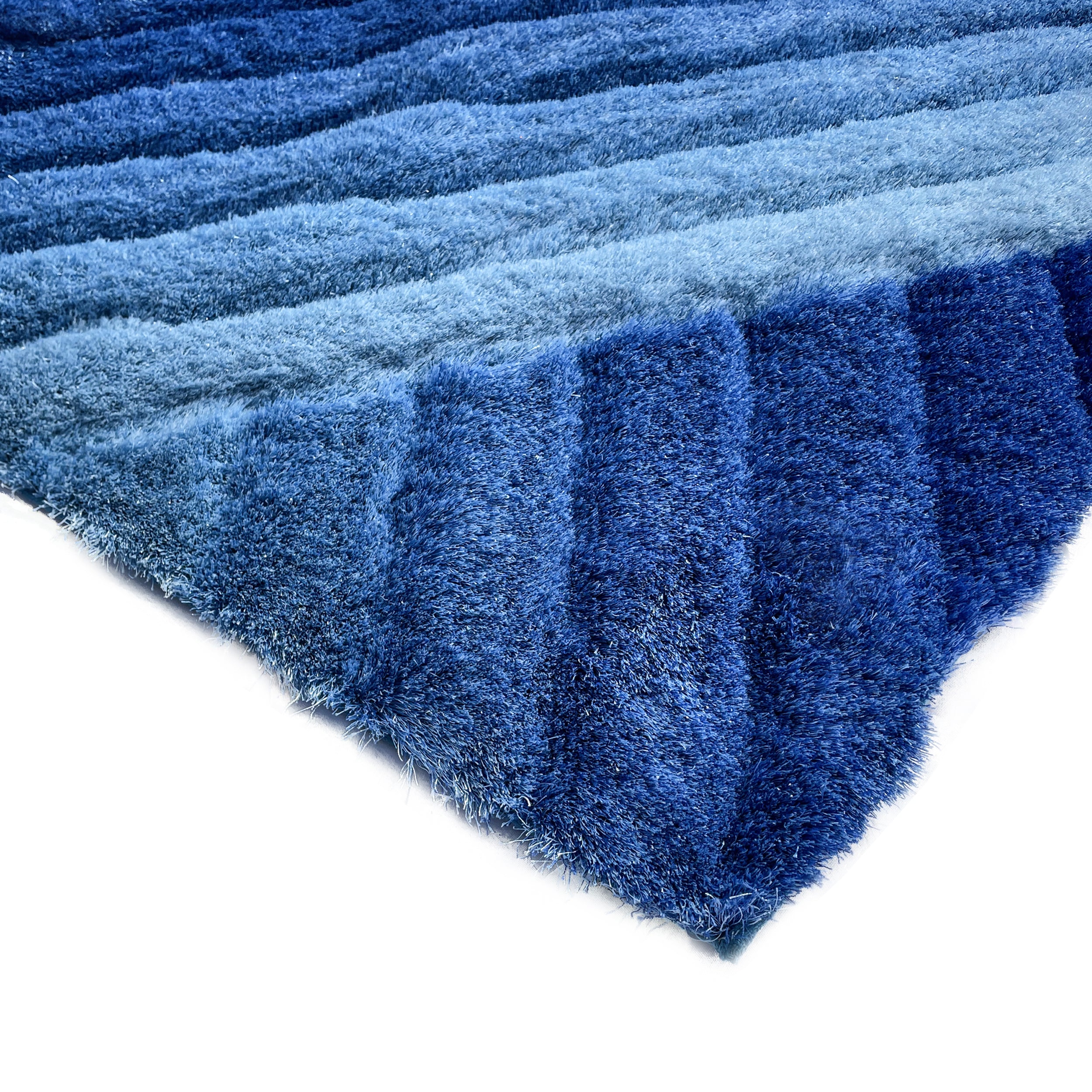 Artistic Lines Light Blue And Dark Blue Shag Area Rug