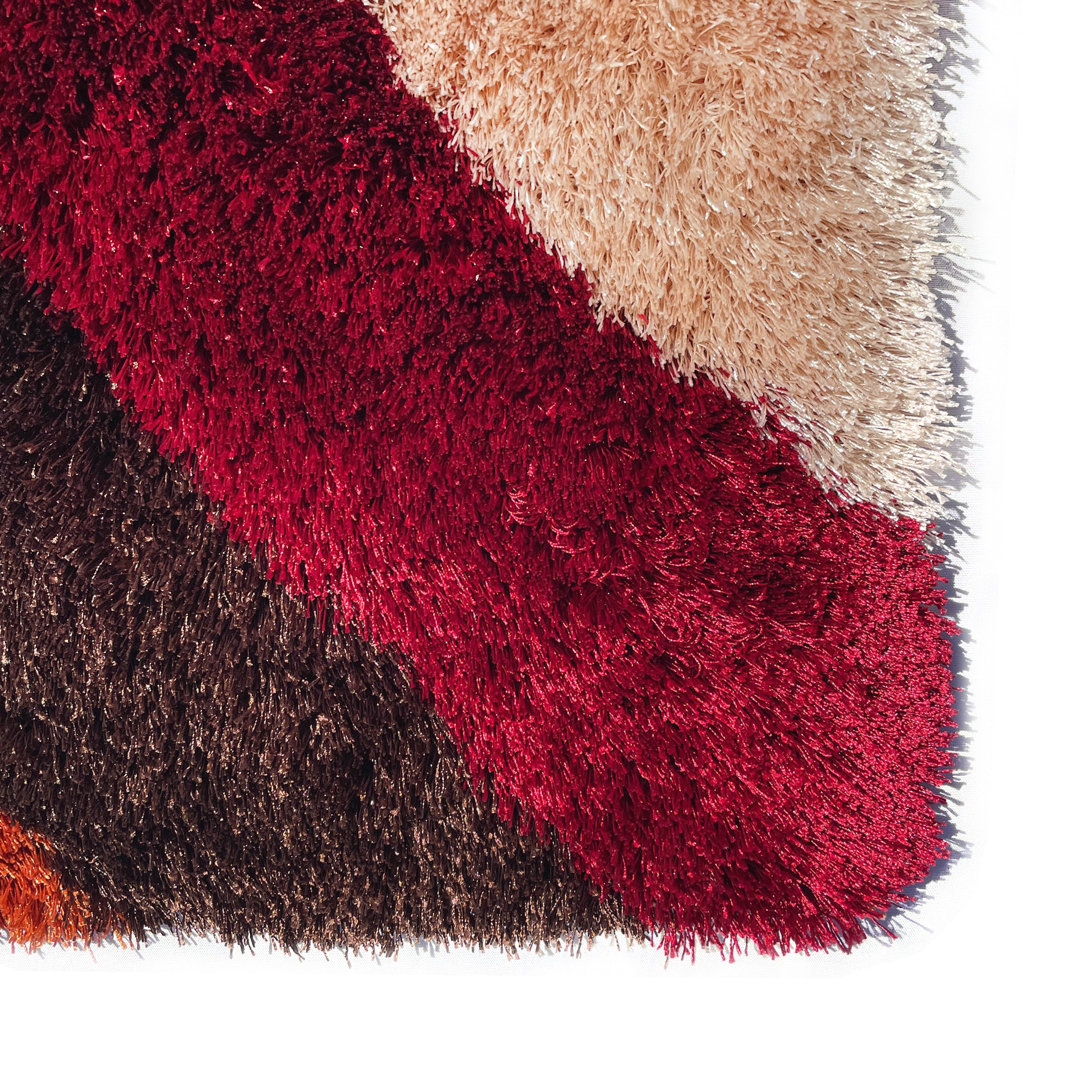 LA Rug Linens Orange Burgundy Area Rug - Modern Contemporary Abstract Shag Carpet