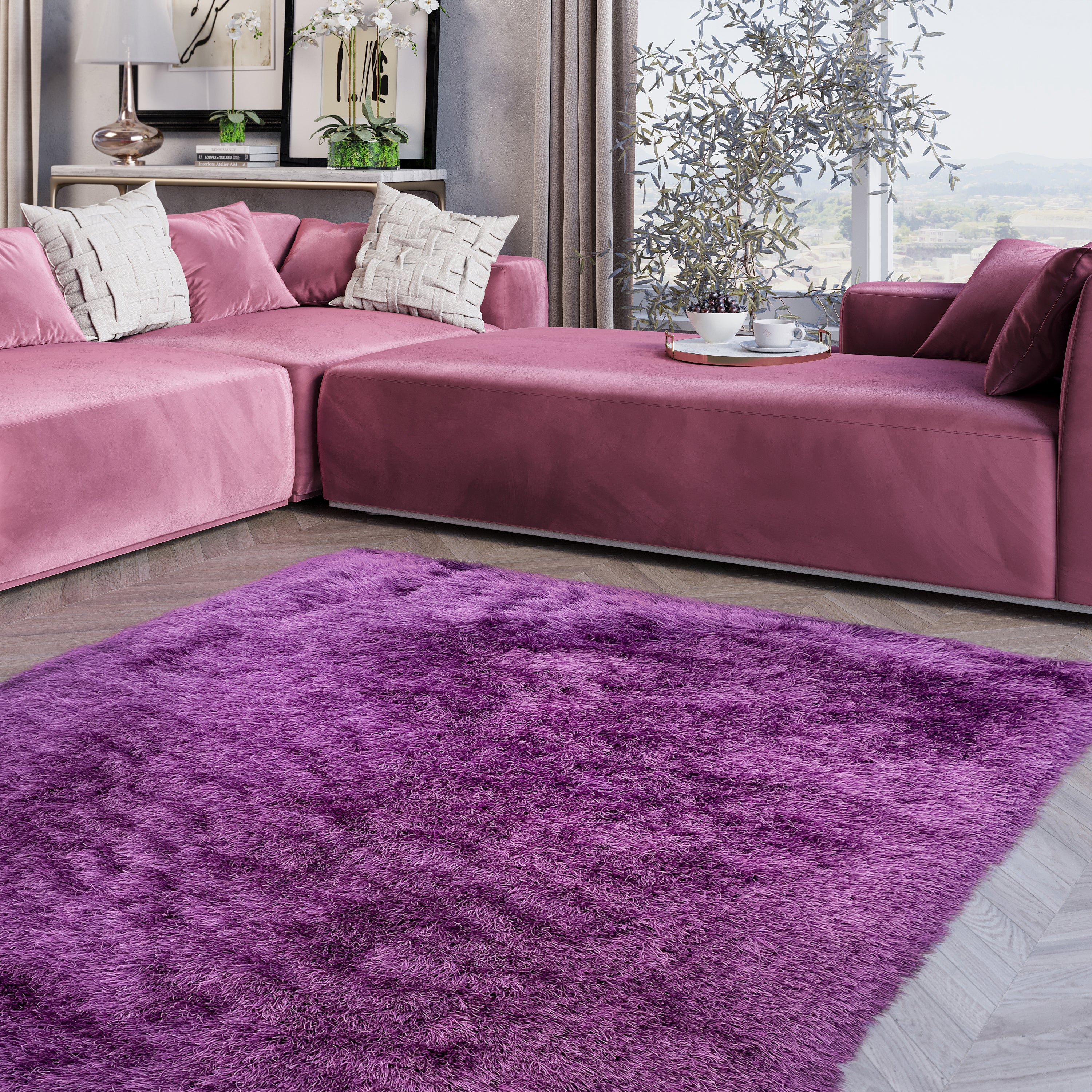 Glorious Purple Solid Shag Area Rug