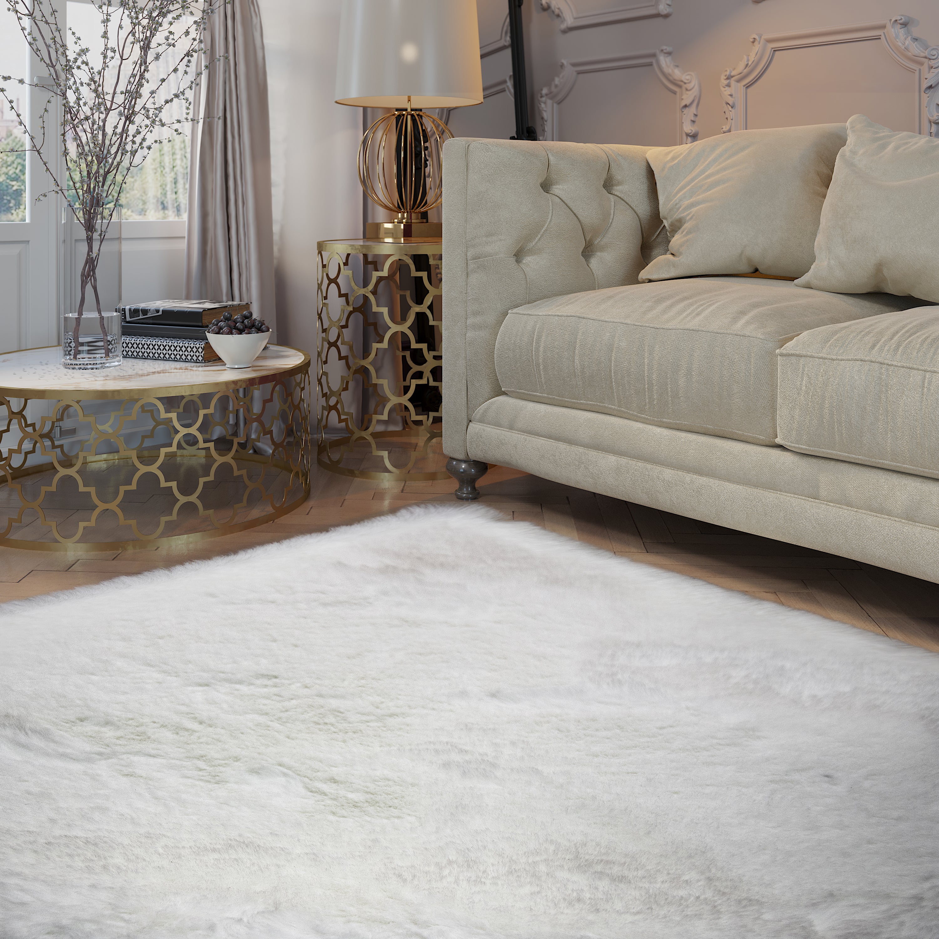 Rabbit White Faux Fur Plush Area Rug