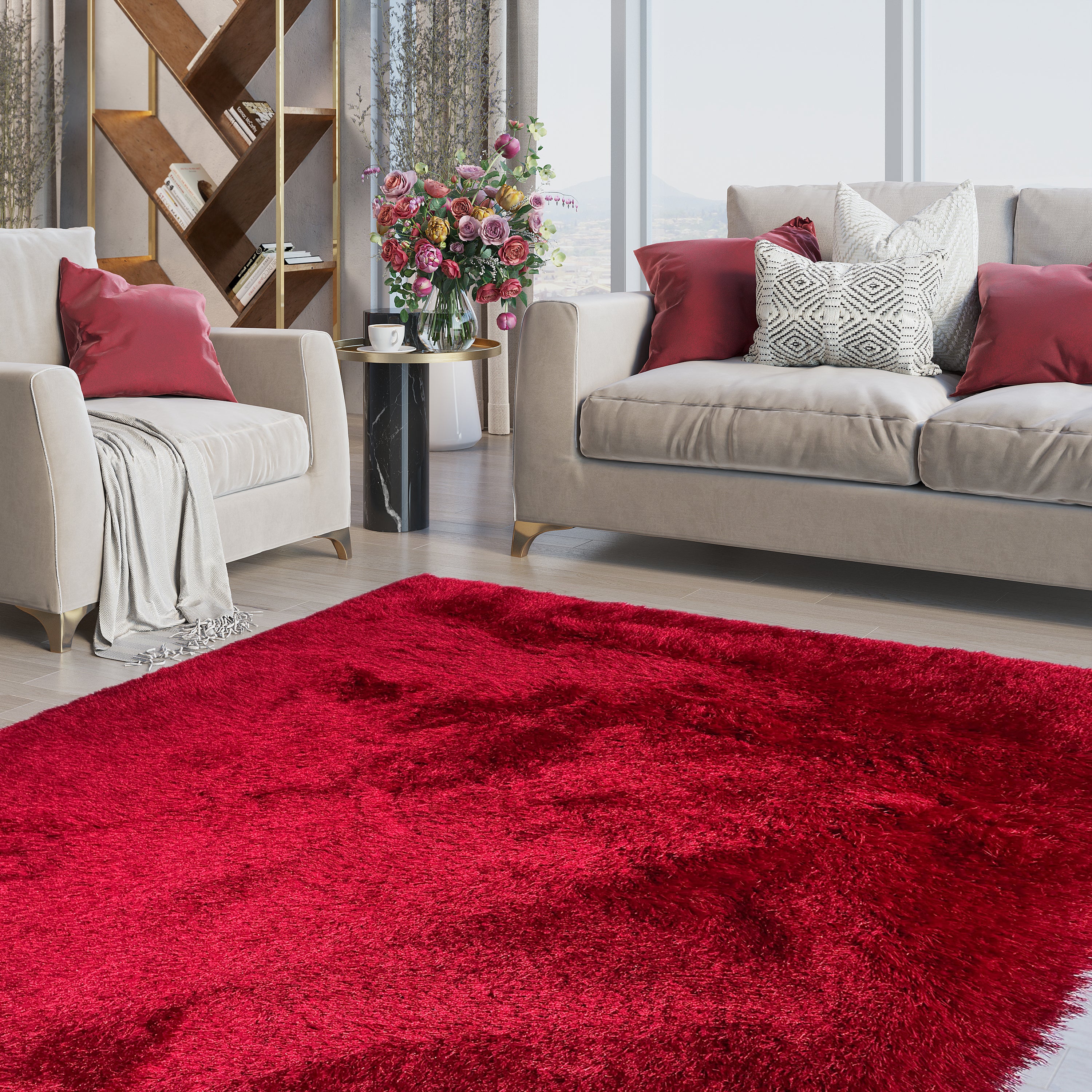 Glorious Red Solid Shag Area Rug