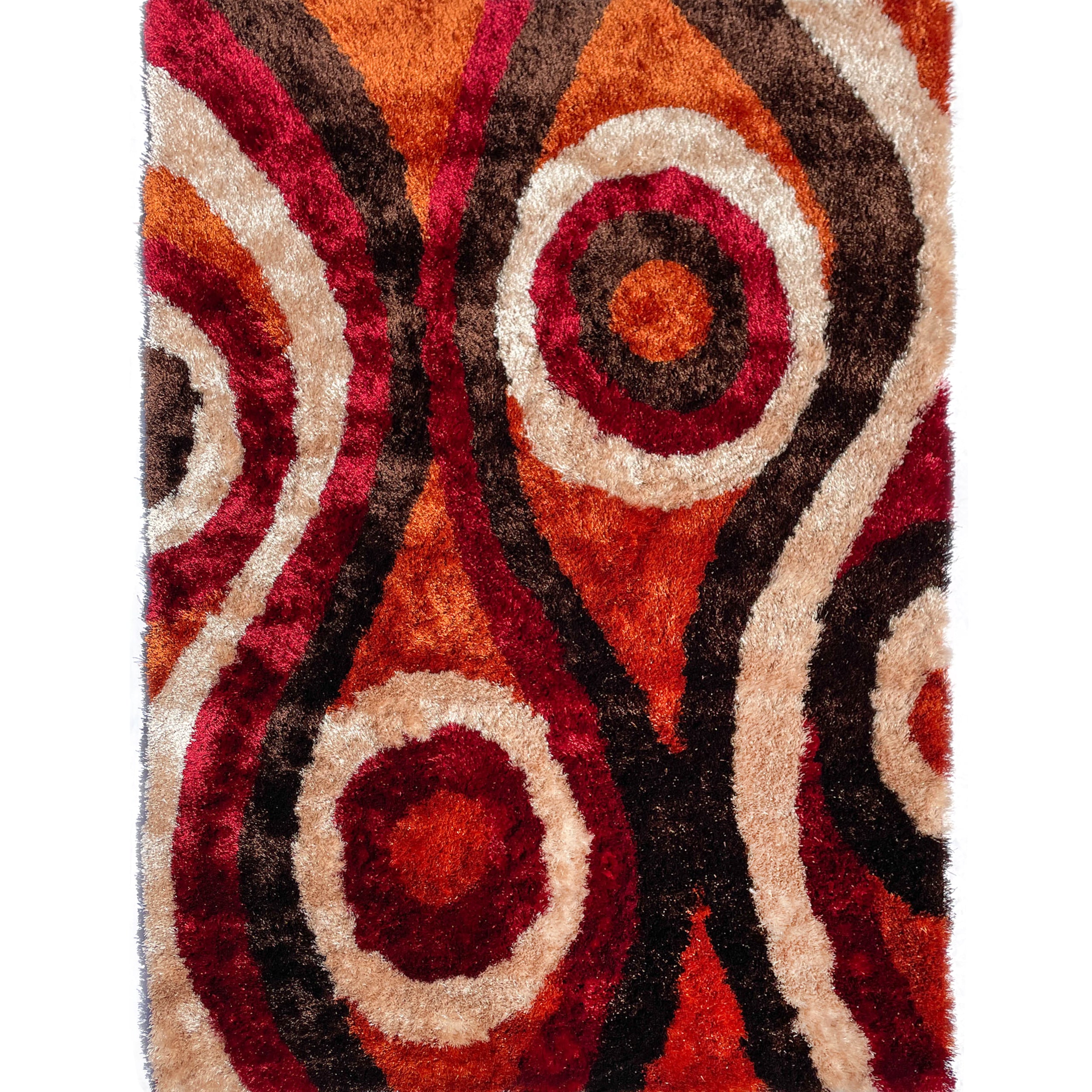 LA Rug Linens Orange Burgundy Area Rug - Modern Contemporary Abstract Shag Carpet