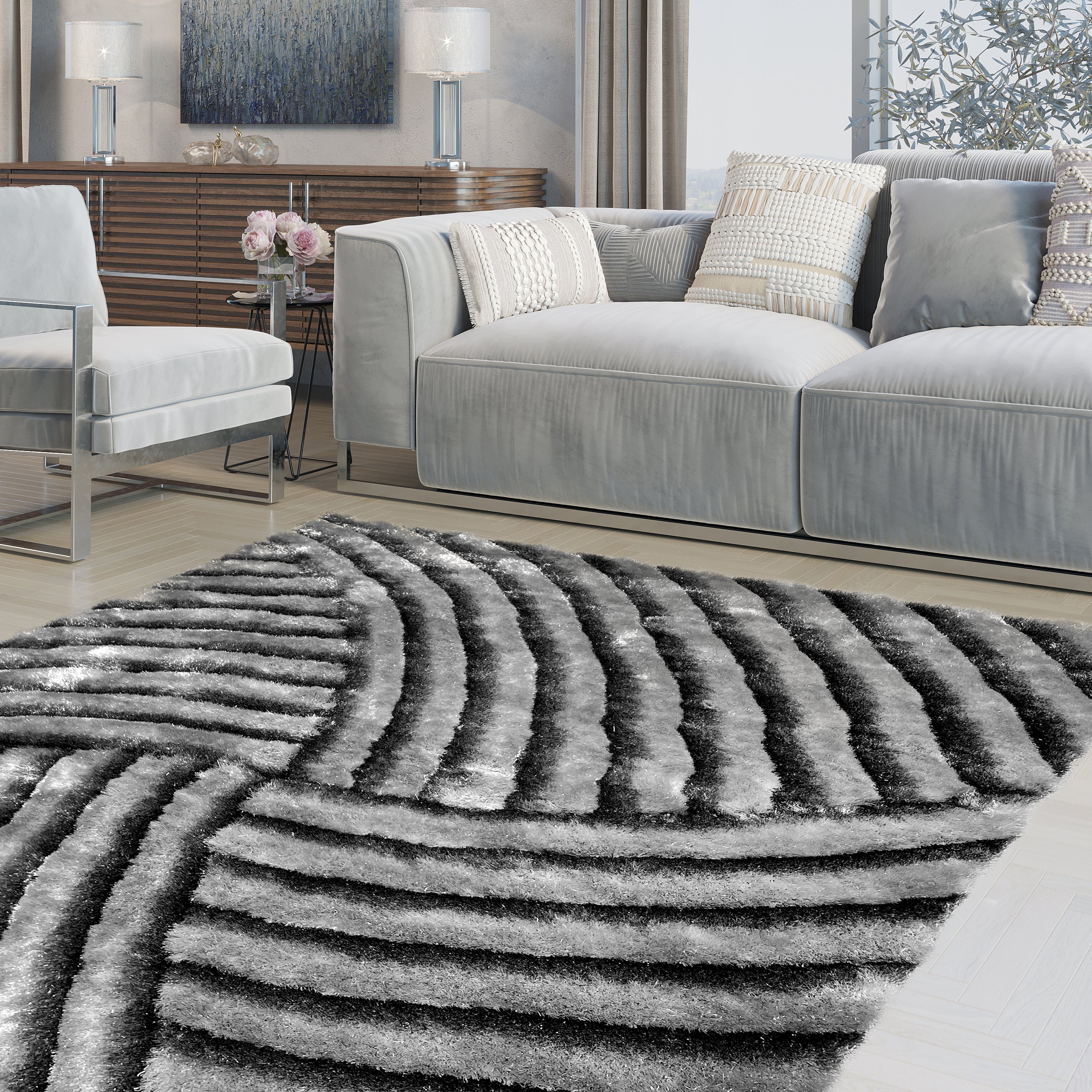 Sunrise Gray Shag Area Rug